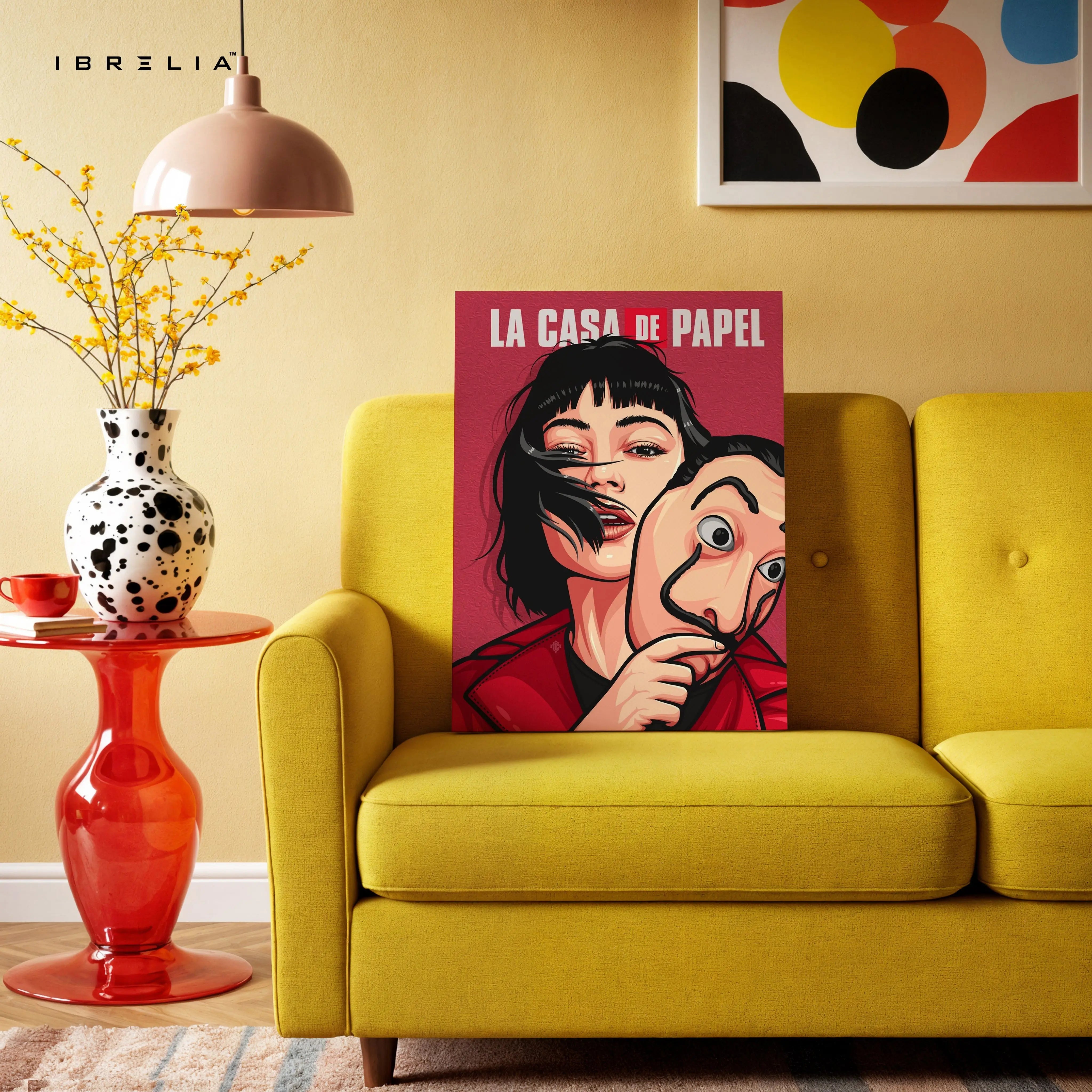 Heist Mask Girl Wall Art – Rebel Crime Canvas Frame | Bold Series Scene Decor Pakistan | IBRELIA™ IBRELIA
