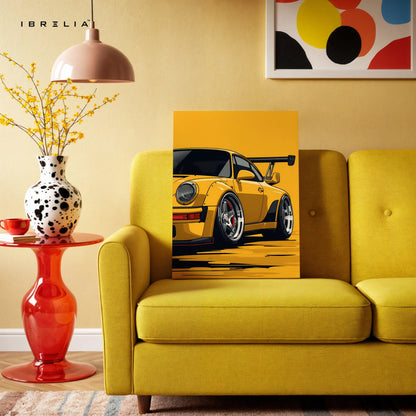 Porsche Yellow Widebody Wall Art – Sports Car Racing Canvas Frame Pakistan | JDM Style Car Poster | IBRELIA™ IBRELIA