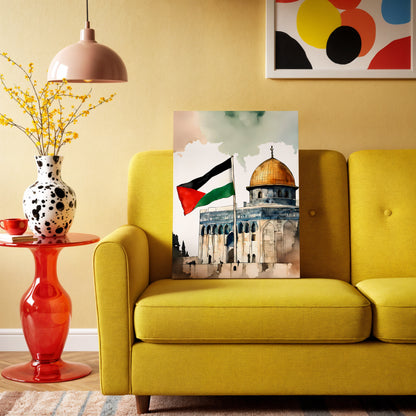 Dome of the Rock Palestine Flag Art – Jerusalem Watercolor Wall Art | 4K Ultra Wrap Frame Wall Art in Pakistan | IBRELIA™