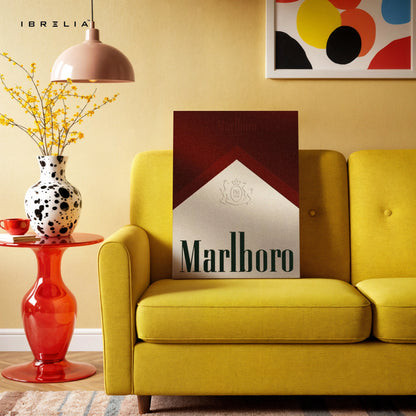 Marlboro Minimalist Wall Art – Vintage Cigarette Pack Canvas Frame | Bold Retro Graphic Poster Pakistan | IBRELIA™ IBRELIA