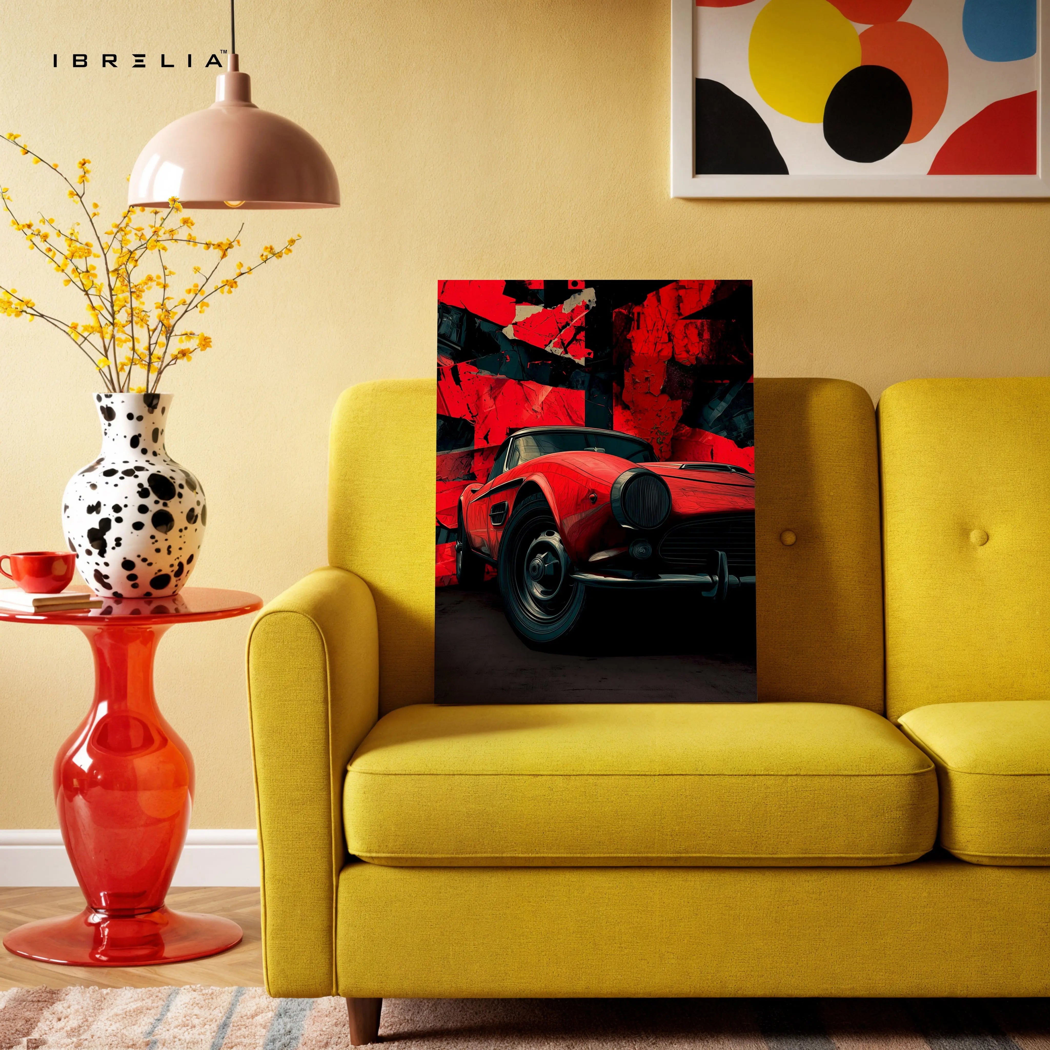 Vintage Red Sports Car Wall Art – Classic Car Canvas Frame Pakistan | Retro Automotive Poster | IBRELIA™ IBRELIA