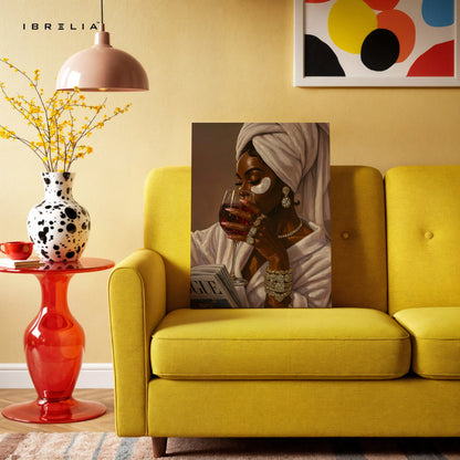 Luxury Self-Care Elegance Art – Woman Wine Vogue Aesthetic Wall Art | 4K Ultra Wrap Frame Wall Art in Pakistan | IBRELIA™ IBRELIA