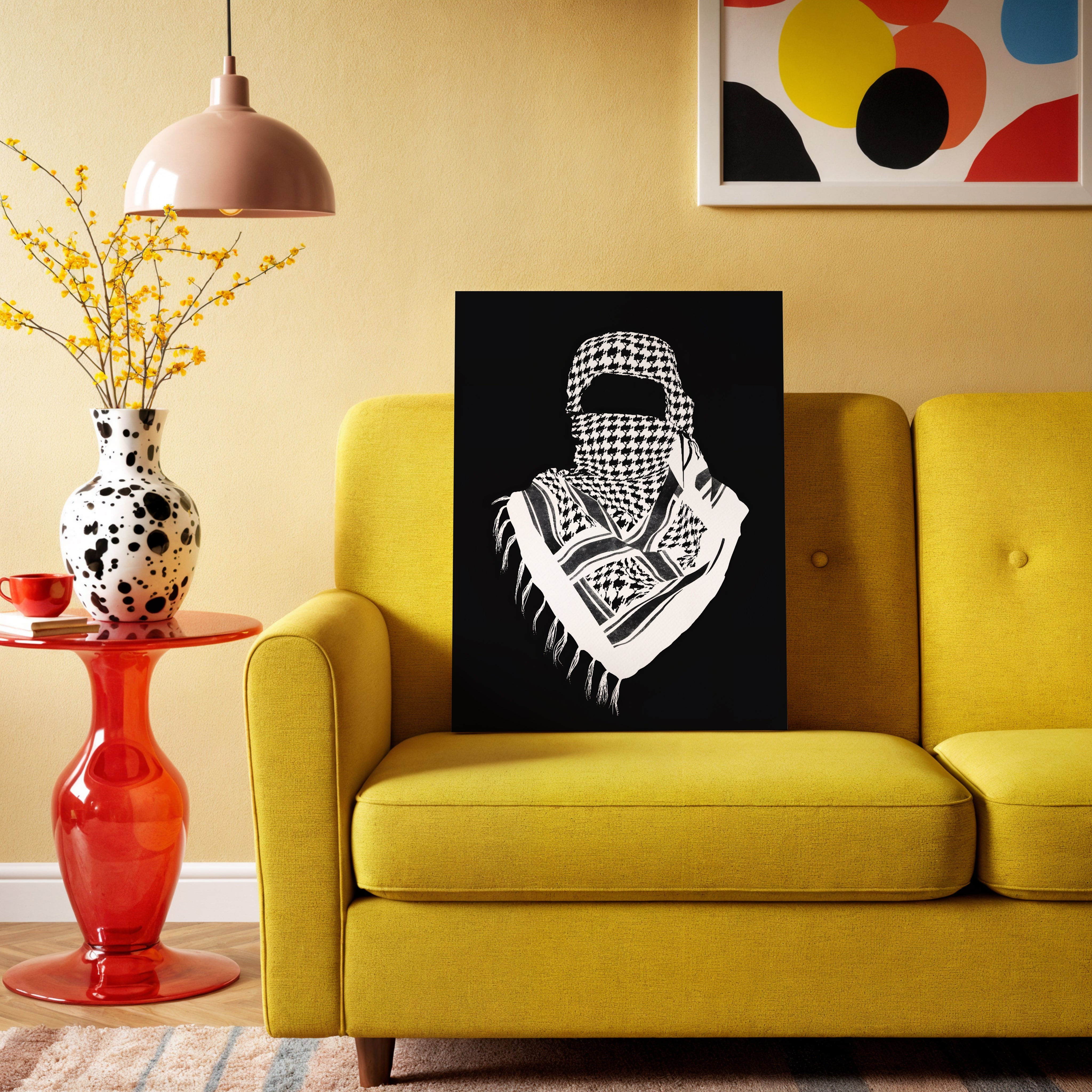 Palestinian Keffiyeh Resistance Art – Minimal Black & White Solidarity Wall Art | 4K Ultra Wrap Frame Wall Art in Pakistan | IBRELIA™