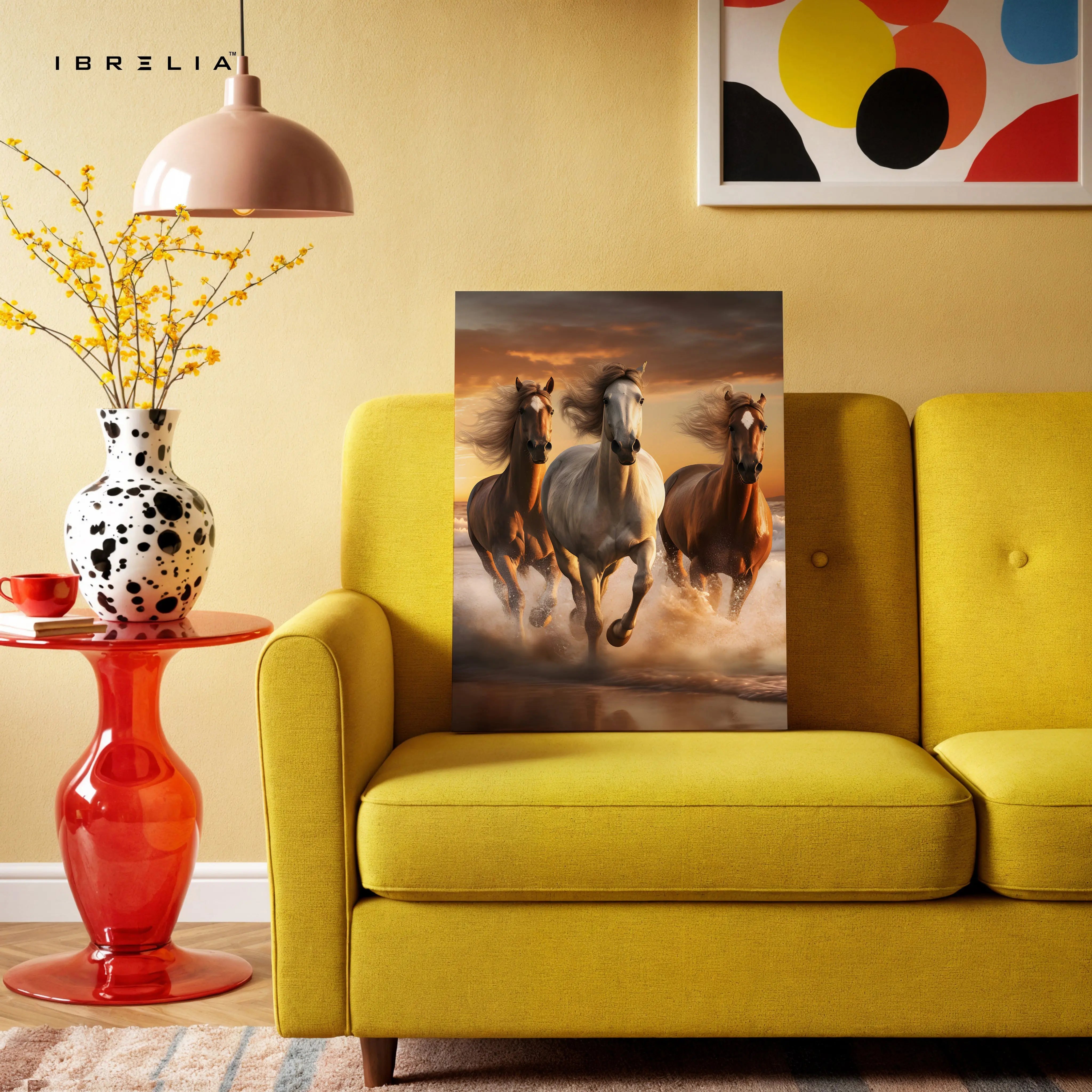 Wild Stallions Power Art – Running Horses Golden Sunset Wall Art | 4K Ultra Wrap Frame Wall Art in Pakistan | IBRELIA™ IBRELIA