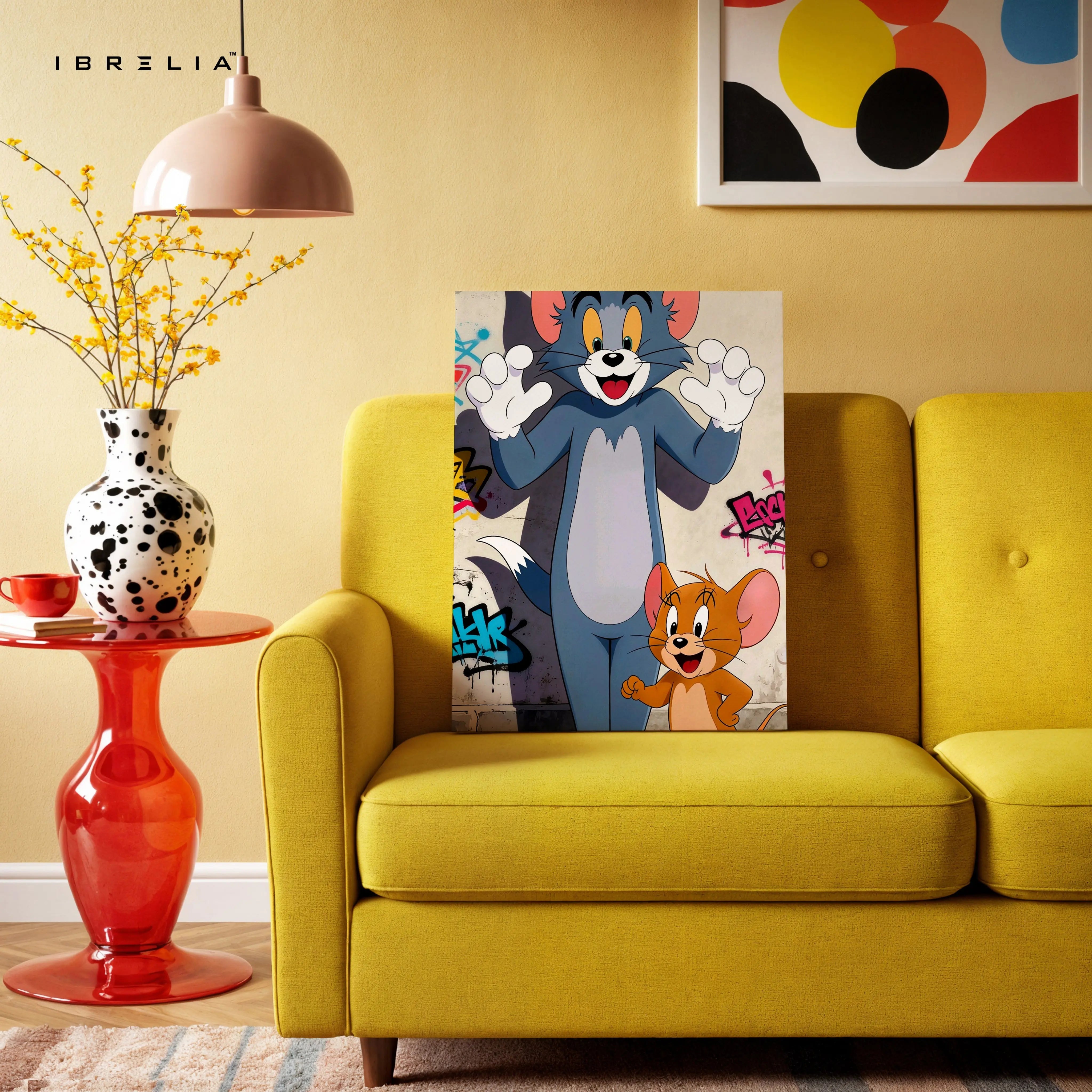 Tom & Jerry Classic Cartoon Wall Art – Animated Duo Canvas Frame | Fun Kids Room Decor Pakistan | IBRELIA™ IBRELIA