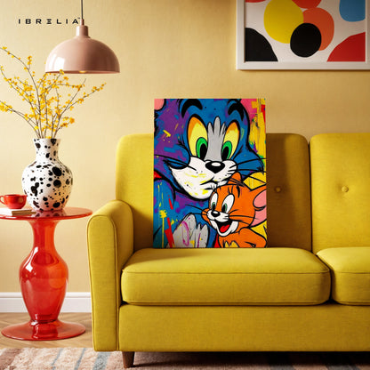 Tom & Jerry Pop Art Wall Art – Colorful Cartoon Canvas Frame | Street Style Cartoon Poster Pakistan | IBRELIA™ IBRELIA