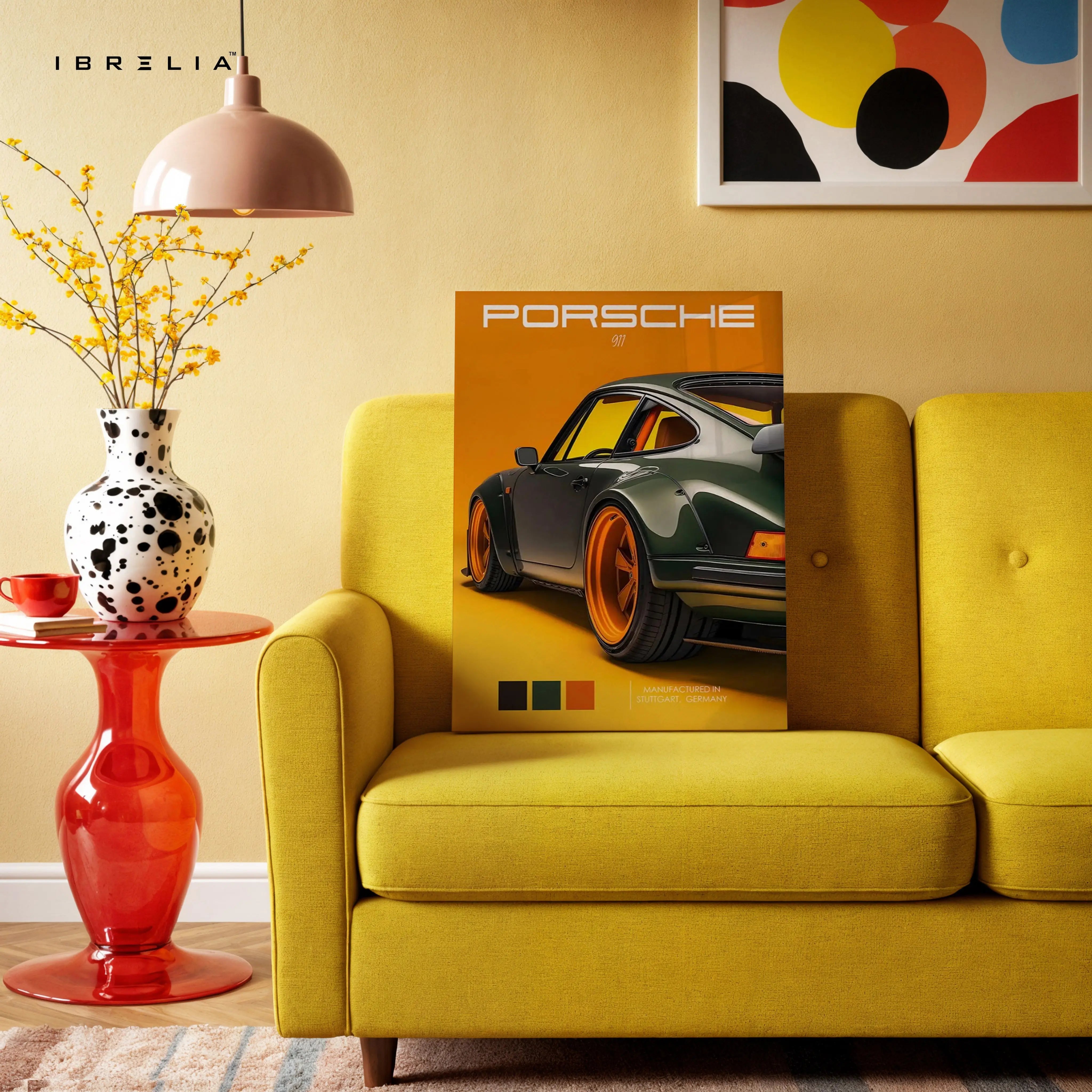 Porsche 911 Retro Orange Studio Art – Luxury Sports Car Wall Art | 4K Ultra Wrap Frame Wall Art in Pakistan | IBRELIA™ IBRELIA