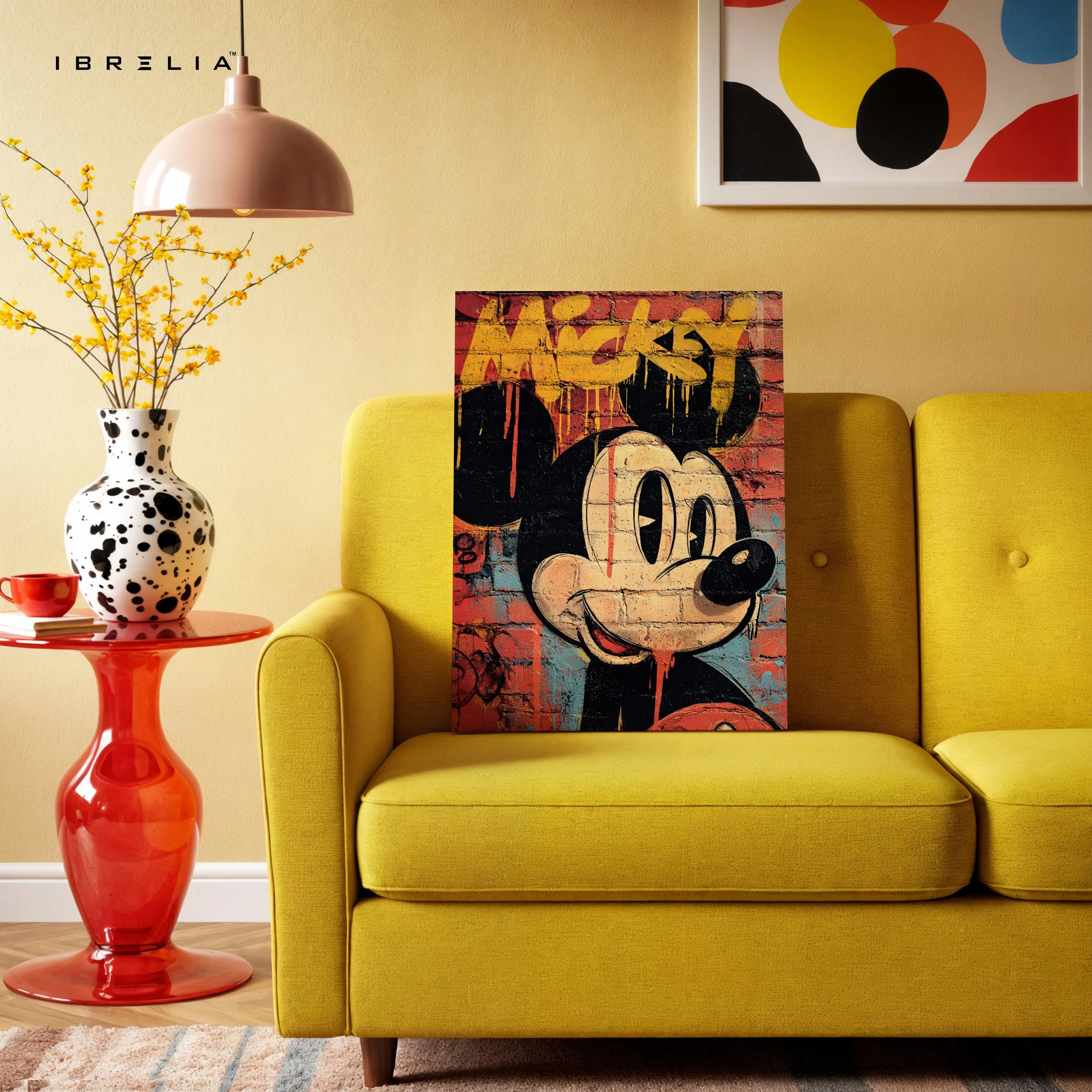 Mickey Mouse Graffiti Wall Art – Street Art Cartoon Canvas Frame | Urban Brick Style Poster Pakistan | IBRELIA™ IBRELIA