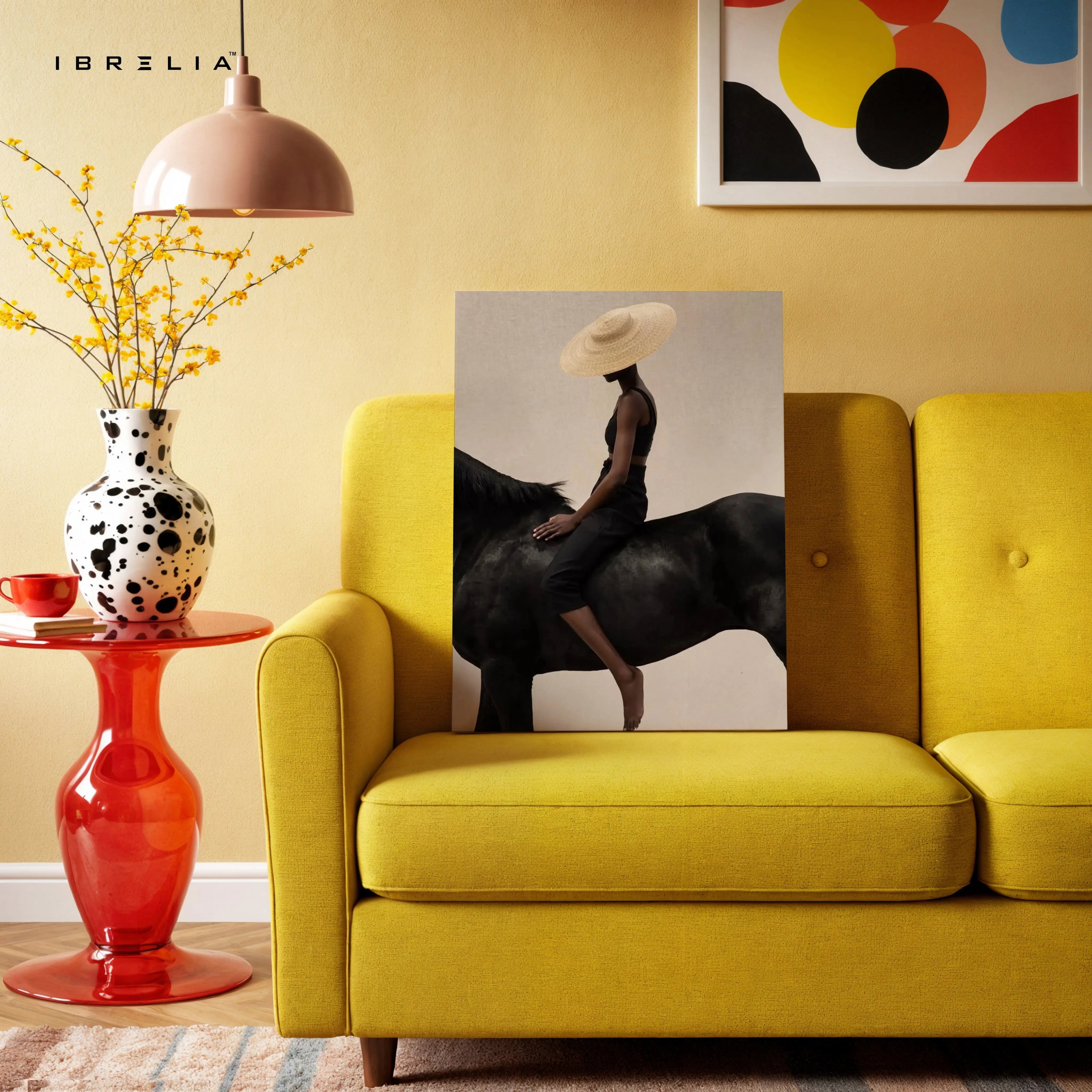 Minimal Equestrian Elegance Art – Modern Woman on Horse Aesthetic Wall Art | 4K Ultra Wrap Frame Wall Art in Pakistan | IBRELIA™ IBRELIA