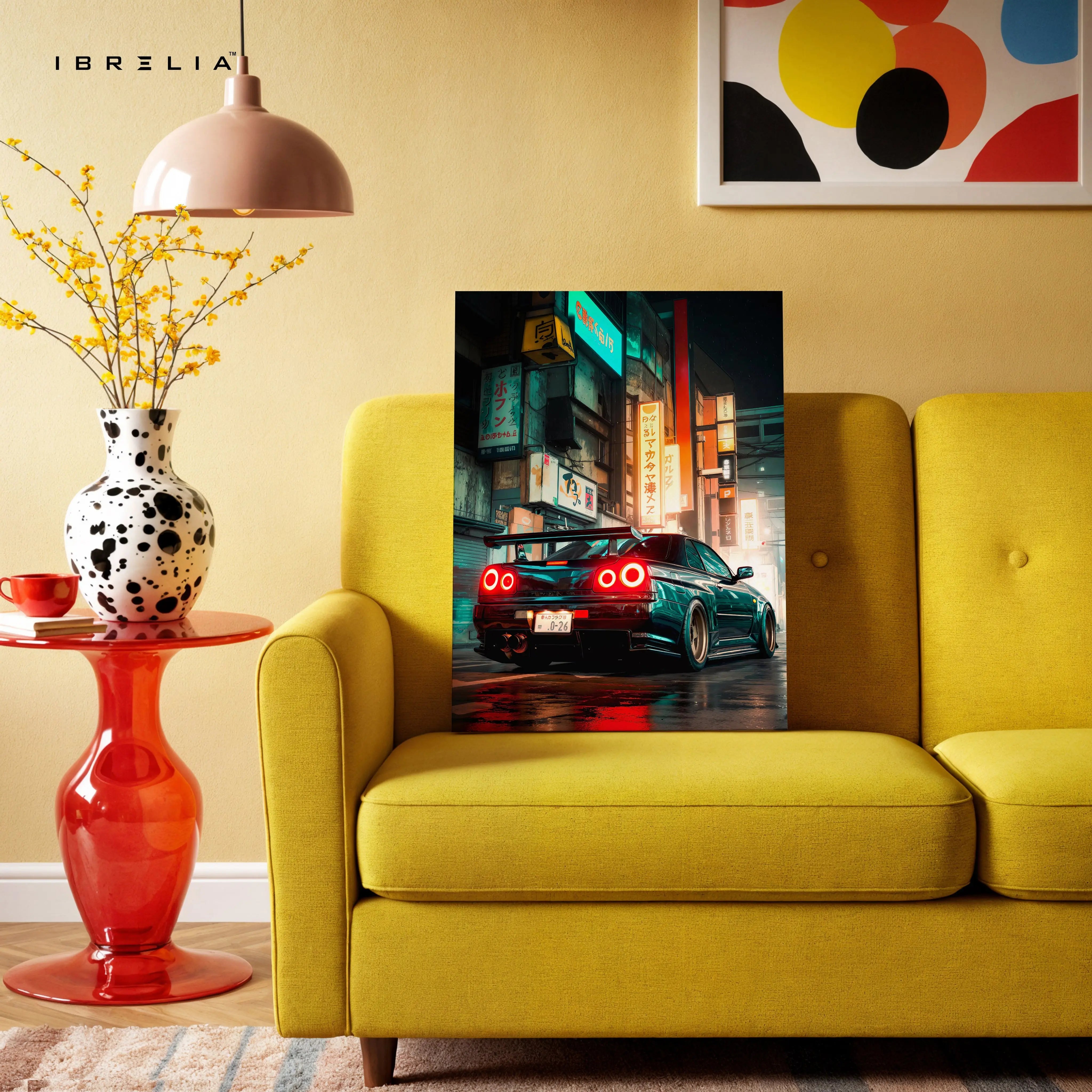 JDM Neon Night Street Car Art – Cyberpunk Tokyo Style Sports Car Wall Art | 4K Ultra Wrap Frame Wall Art in Pakistan | IBRELIA™ IBRELIA