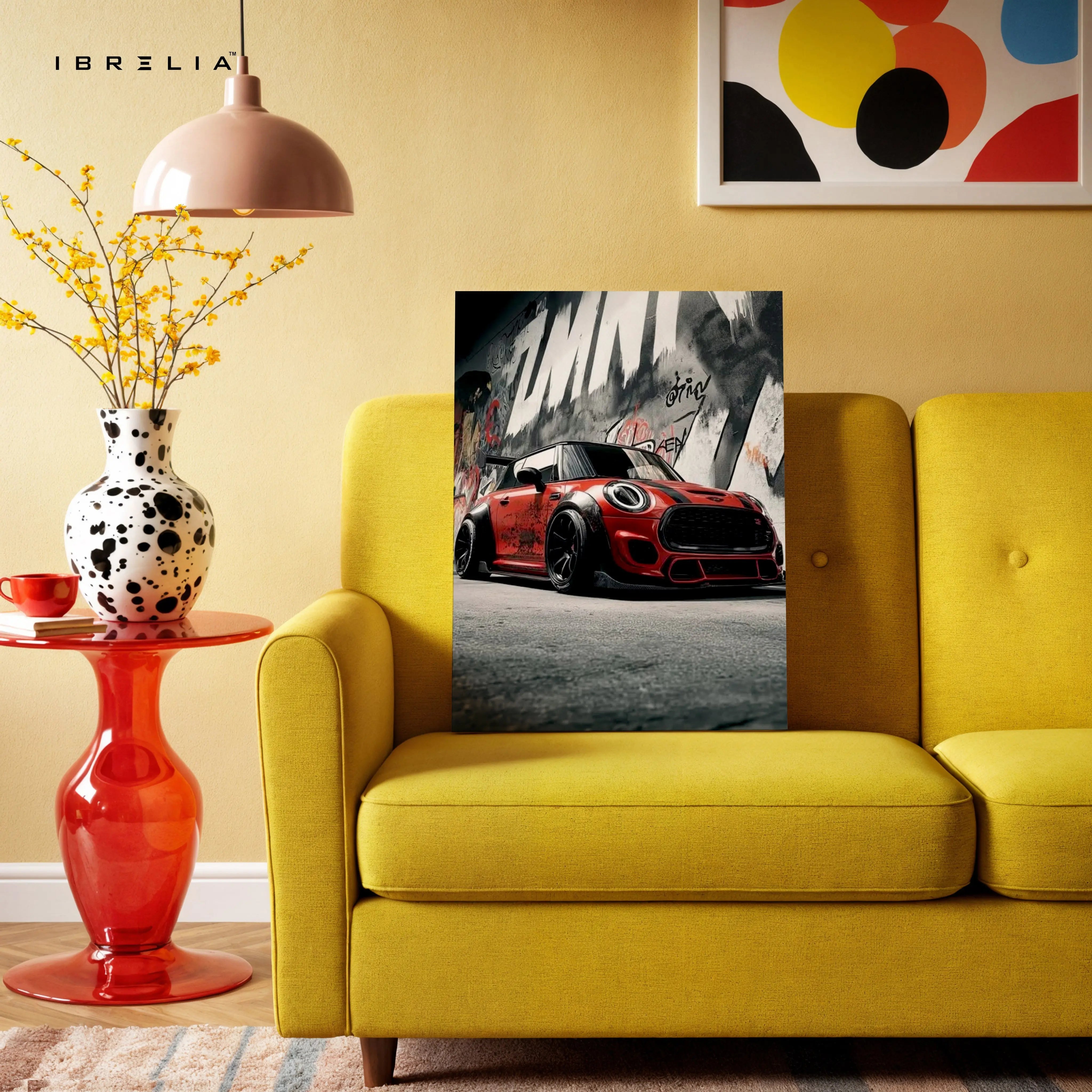 Mini Cooper Street Racing Wall Art – Urban Car Canvas Frame Pakistan | Graffiti Car Poster | IBRELIA™ IBRELIA