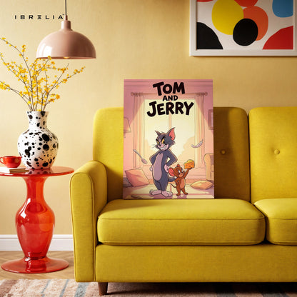 Tom & Jerry Cozy Cartoon Wall Art – Cute Character Canvas Frame | Warm Kids Room Decor Pakistan | IBRELIA™ IBRELIA