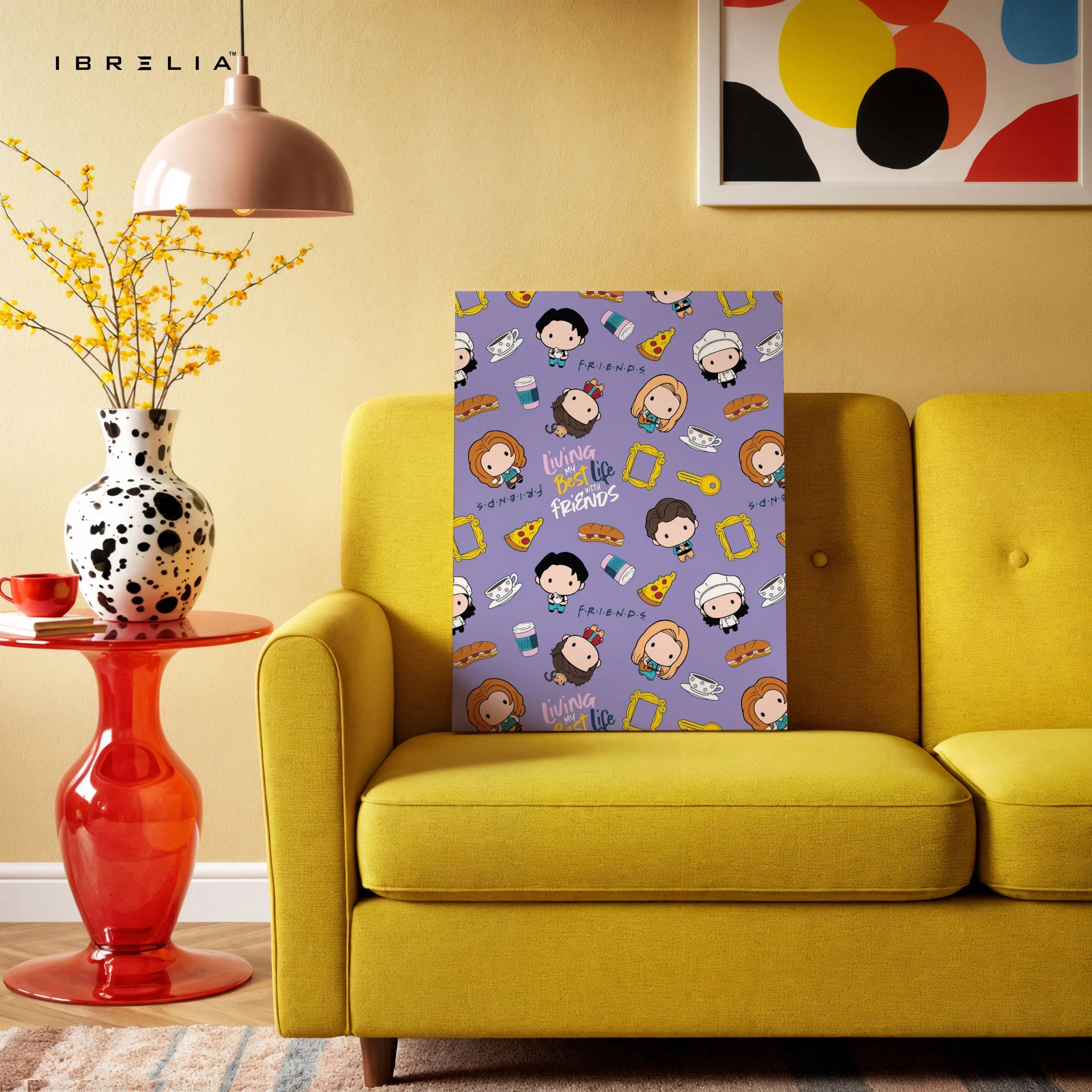 Friends Cartoon Pattern Wall Art – Cute Sitcom Canvas Frame | Friends Aesthetic Poster Pakistan | IBRELIA™ IBRELIA