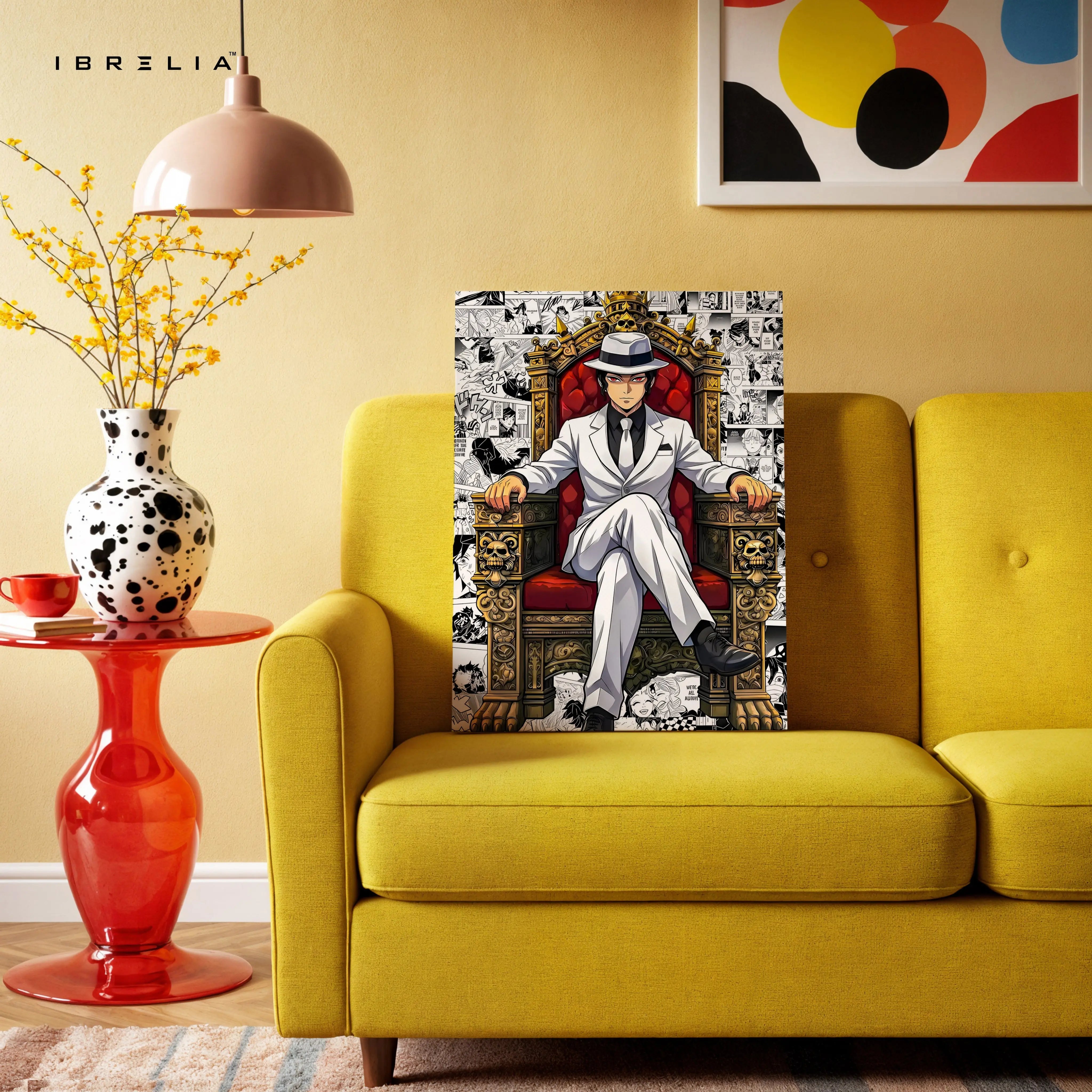 Anime Mafia King Wall Art – Luxury Throne Canvas Frame | Anime Boss Poster Pakistan | IBRELIA™ IBRELIA