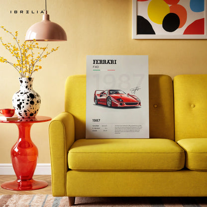 Ferrari F40 1987 Vintage Poster Art – Iconic Supercar Wall Art | 4K Ultra Wrap Frame Wall Art in Pakistan | IBRELIA™ IBRELIA