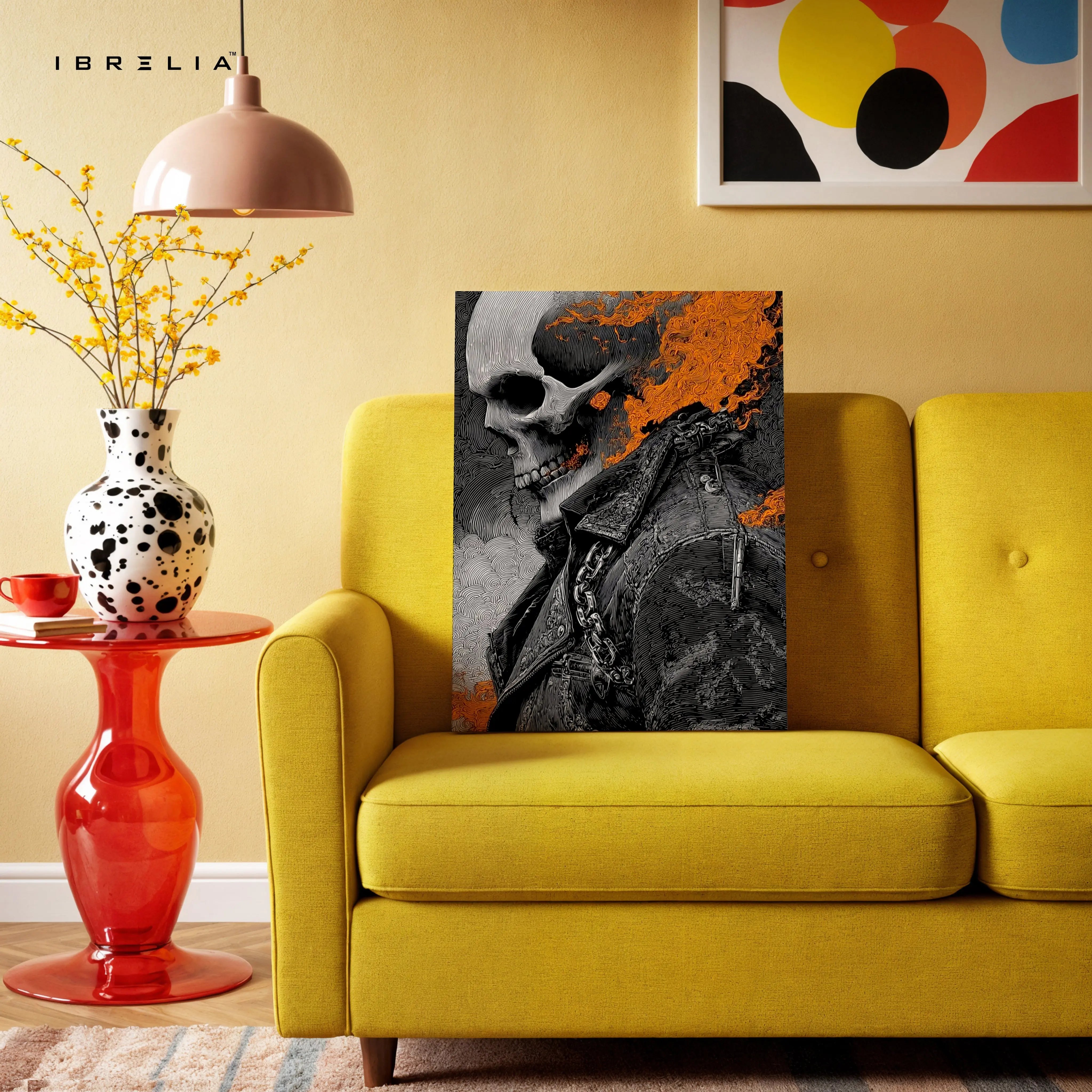 Flaming Skull Wall Art – Dark Biker Canvas Frame | Fire Skull Poster Pakistan | IBRELIA™ IBRELIA