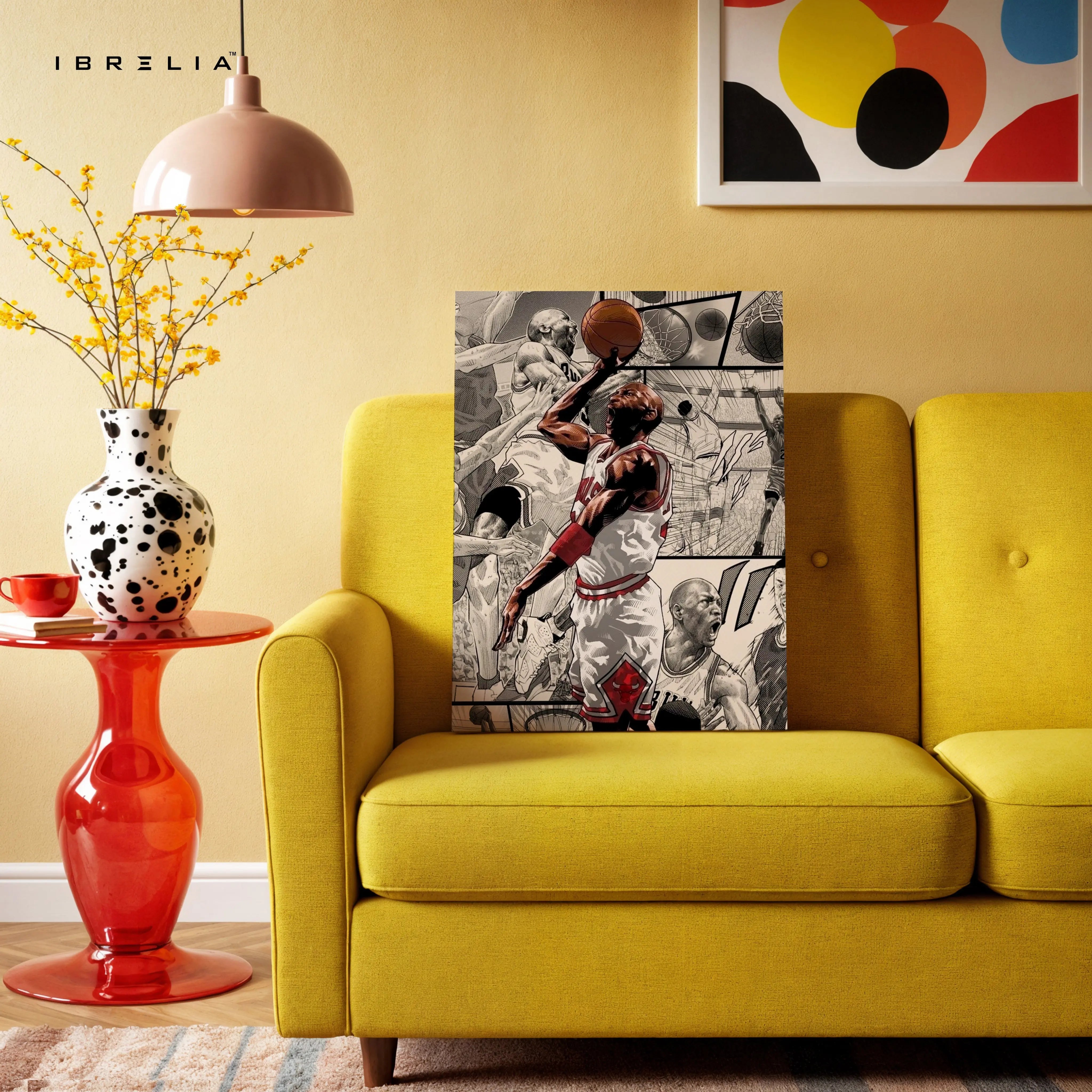 Basketball Legend Dunk Wall Art – Comic Style Sports Canvas Frame | Vintage Athlete Poster Pakistan | IBRELIA™ IBRELIA