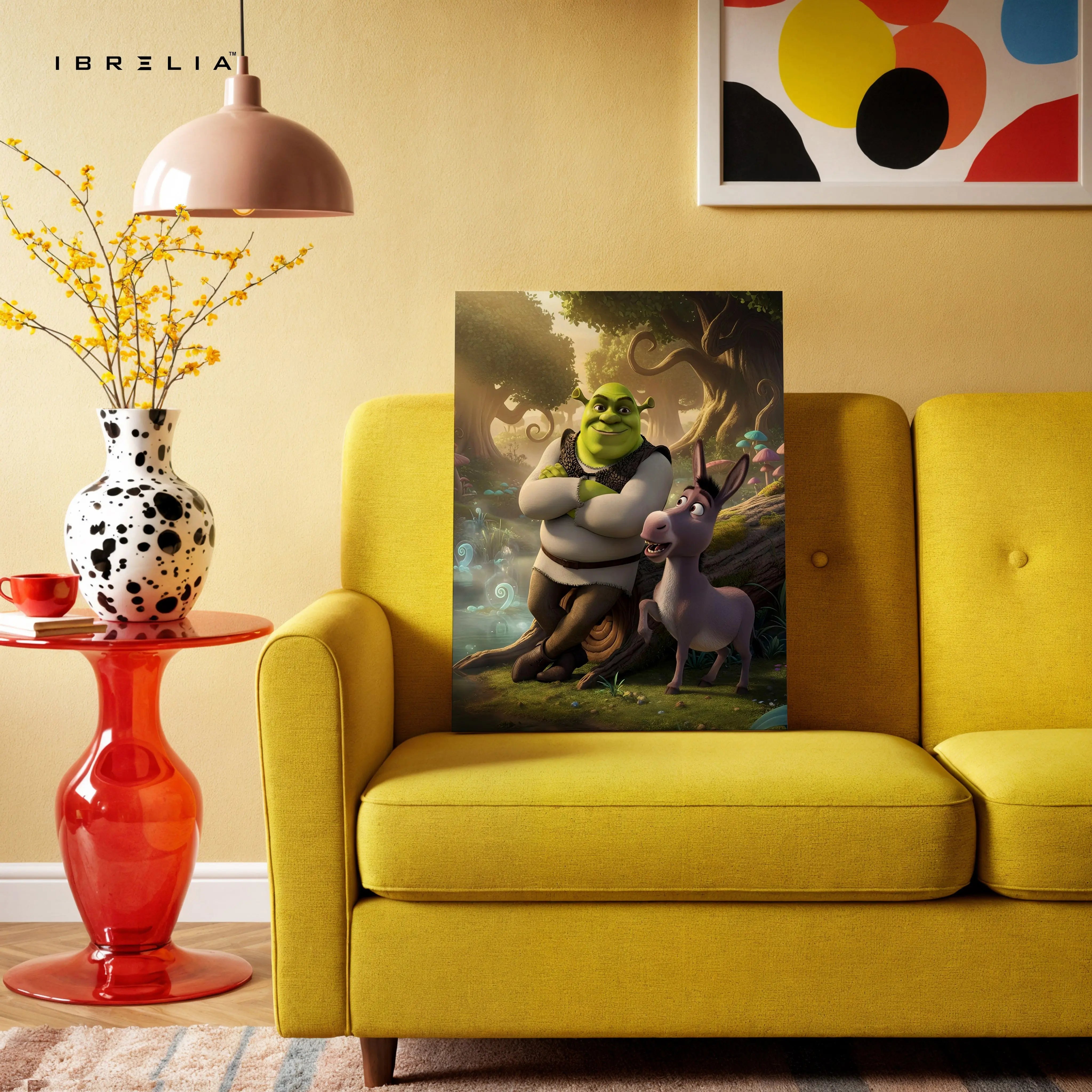 Ogre & Donkey Friendship Wall Art – Fantasy Humor Canvas Frame | Animated Duo Scene Decor Pakistan | IBRELIA™ IBRELIA