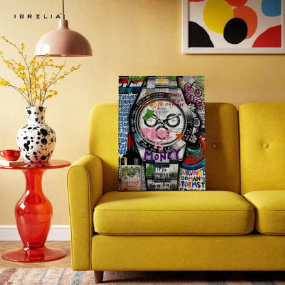 Luxury Watch Graffiti Wall Art – Rolex Inspired Street Art Poster | Time Is Money Canvas Frame Pakistan | IBRELIA™ IBRELIA