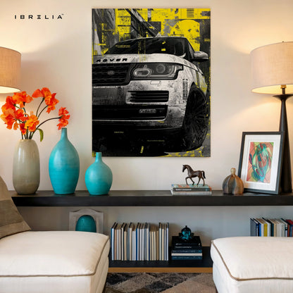 Range Rover Street Art Wall Art – Urban Luxury SUV Canvas Frame | Grunge Automotive Poster Pakistan | IBRELIA™ IBRELIA