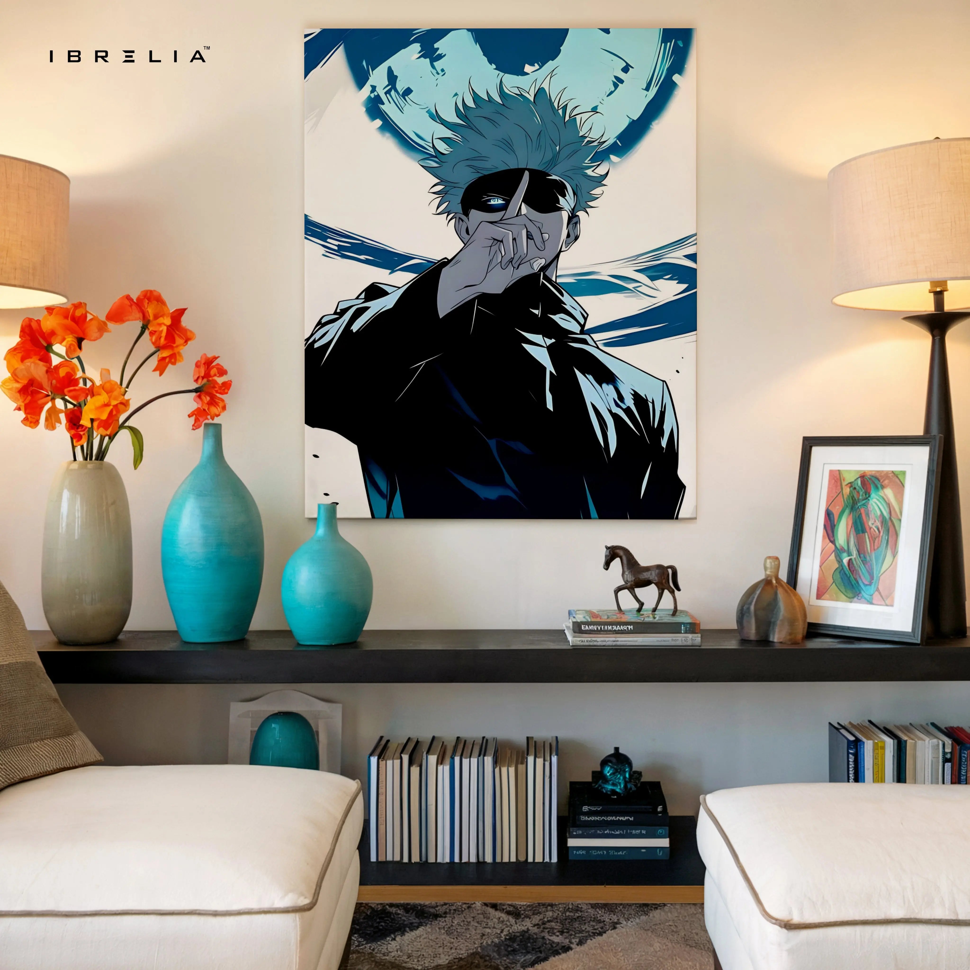 Gojo Satoru Wall Art – Jujutsu Kaisen Anime Canvas Frame | Gojo Infinity Poster Pakistan | IBRELIA™ IBRELIA
