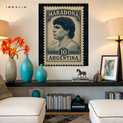Diego Maradona Vintage Wall Art – Argentina Football Legend Canvas Frame | Retro Stamp Style Poster Pakistan | IBRELIA™ IBRELIA