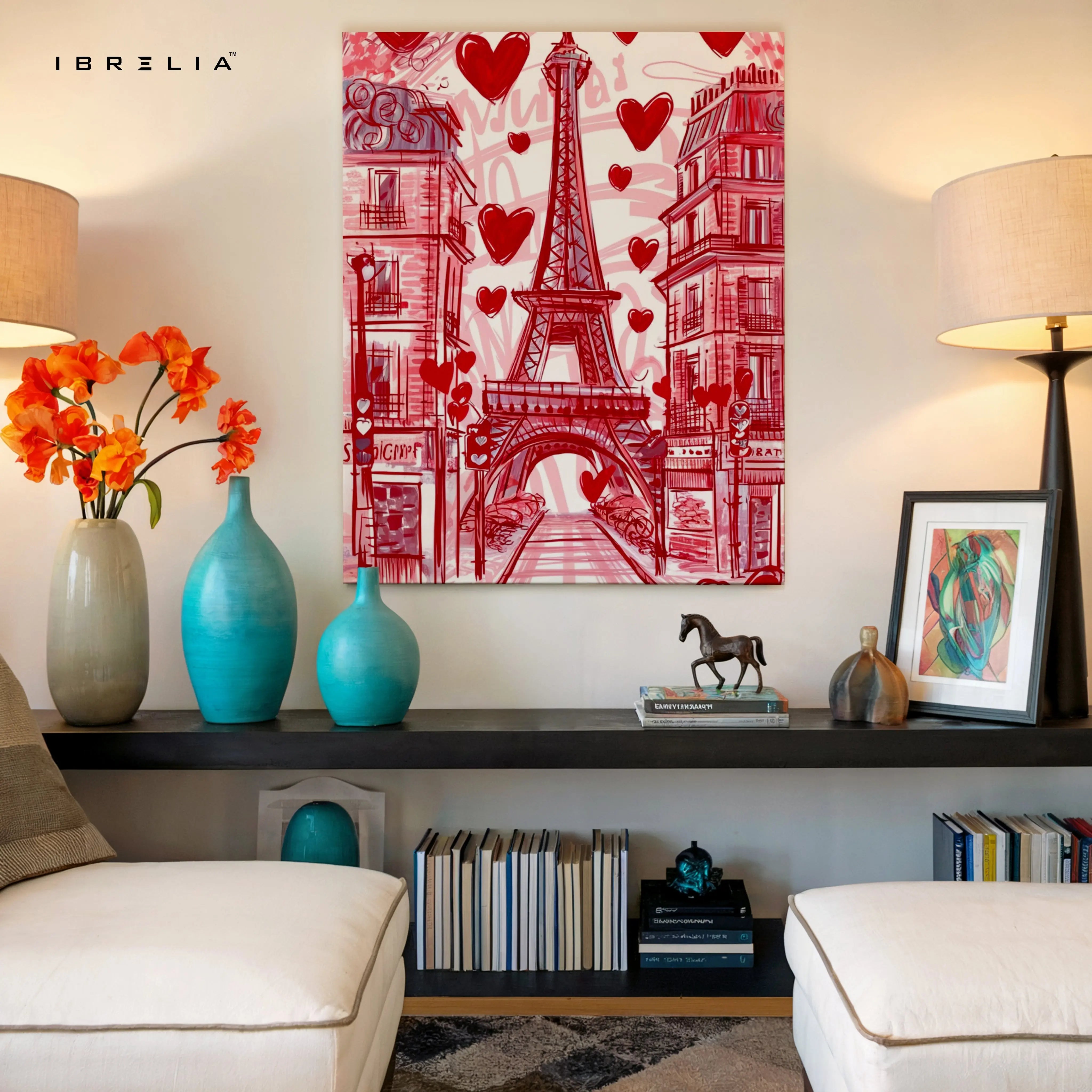 Paris Eiffel Tower Love Wall Art – Romantic Red Canvas Frame | Paris Aesthetic Poster Pakistan | IBRELIA™ IBRELIA