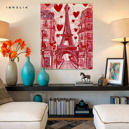 Paris Eiffel Tower Love Wall Art – Romantic Red Canvas Frame | Paris Aesthetic Poster Pakistan | IBRELIA™ IBRELIA