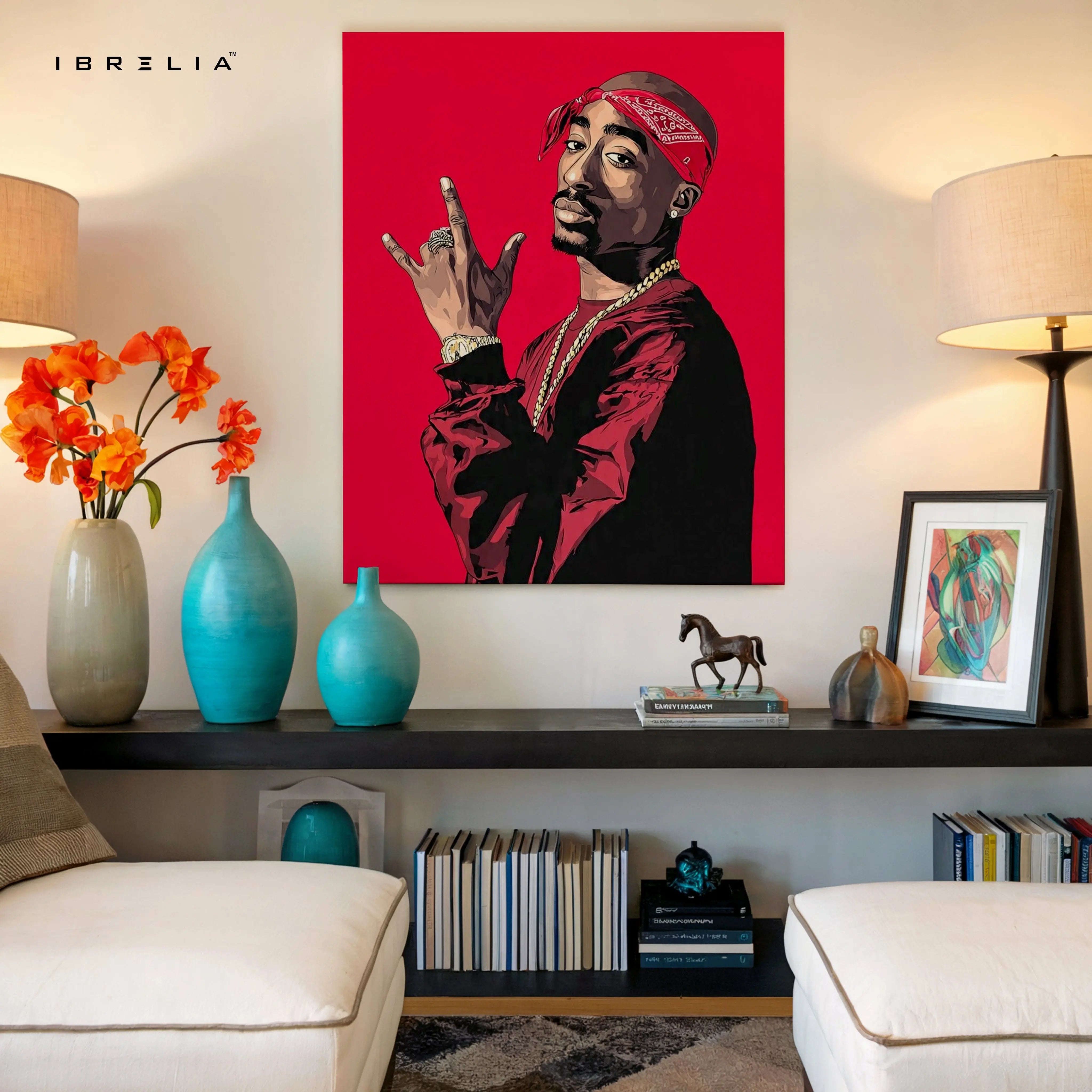 Red Bandana Rap Icon Wall Art – Hip Hop Legend Canvas Frame | Bold Street Style Poster Pakistan | IBRELIA™ IBRELIA