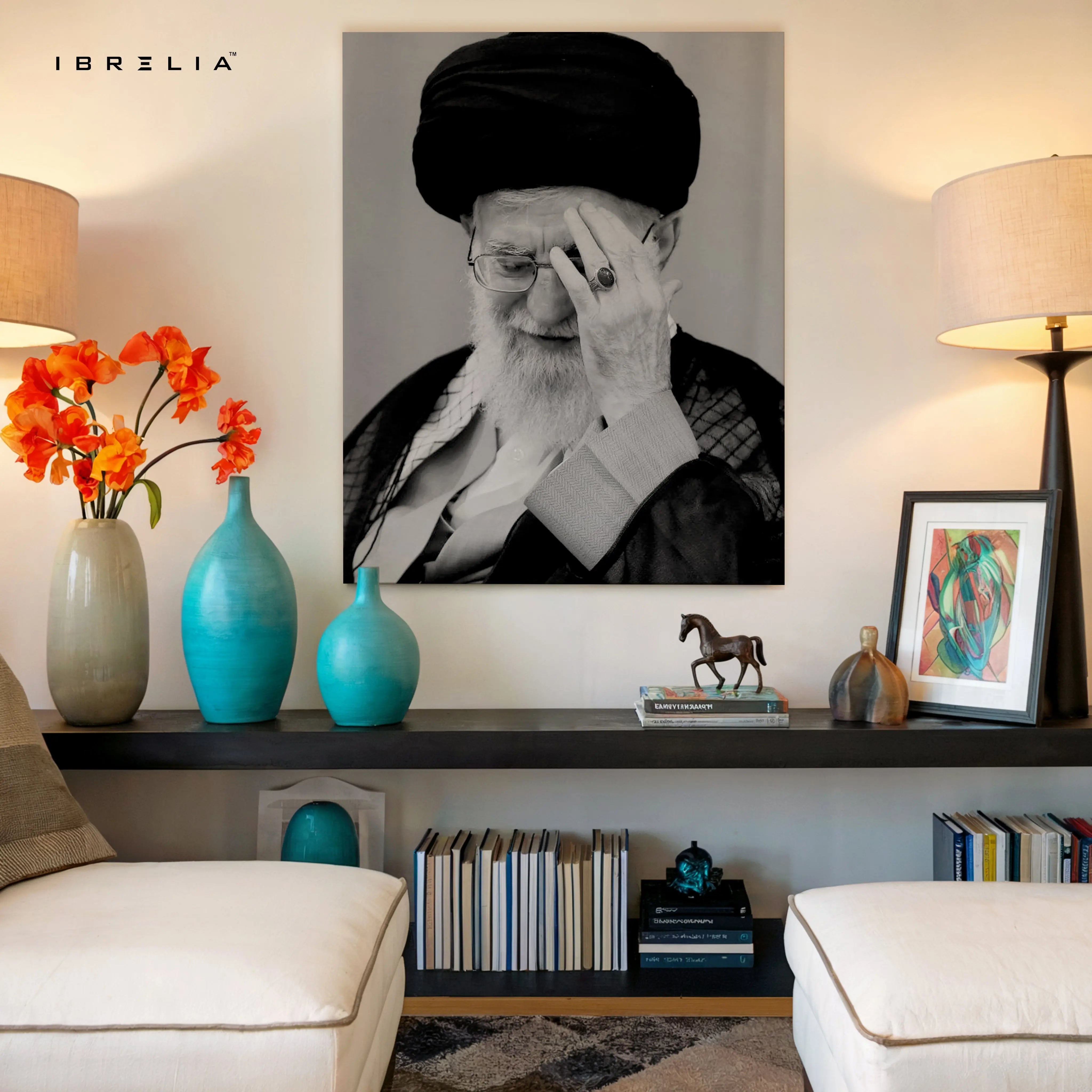 Black & White Leader Portrait Wall Art – Minimal Monochrome Canvas Frame | Powerful Expression Poster Pakistan | IBRELIA™ IBRELIA