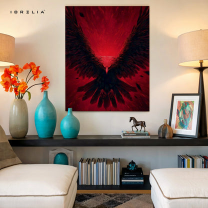 Red Eagle Wall Art – Dark Phoenix Bird Canvas Frame | Powerful Wings Poster Pakistan | IBRELIA™ IBRELIA