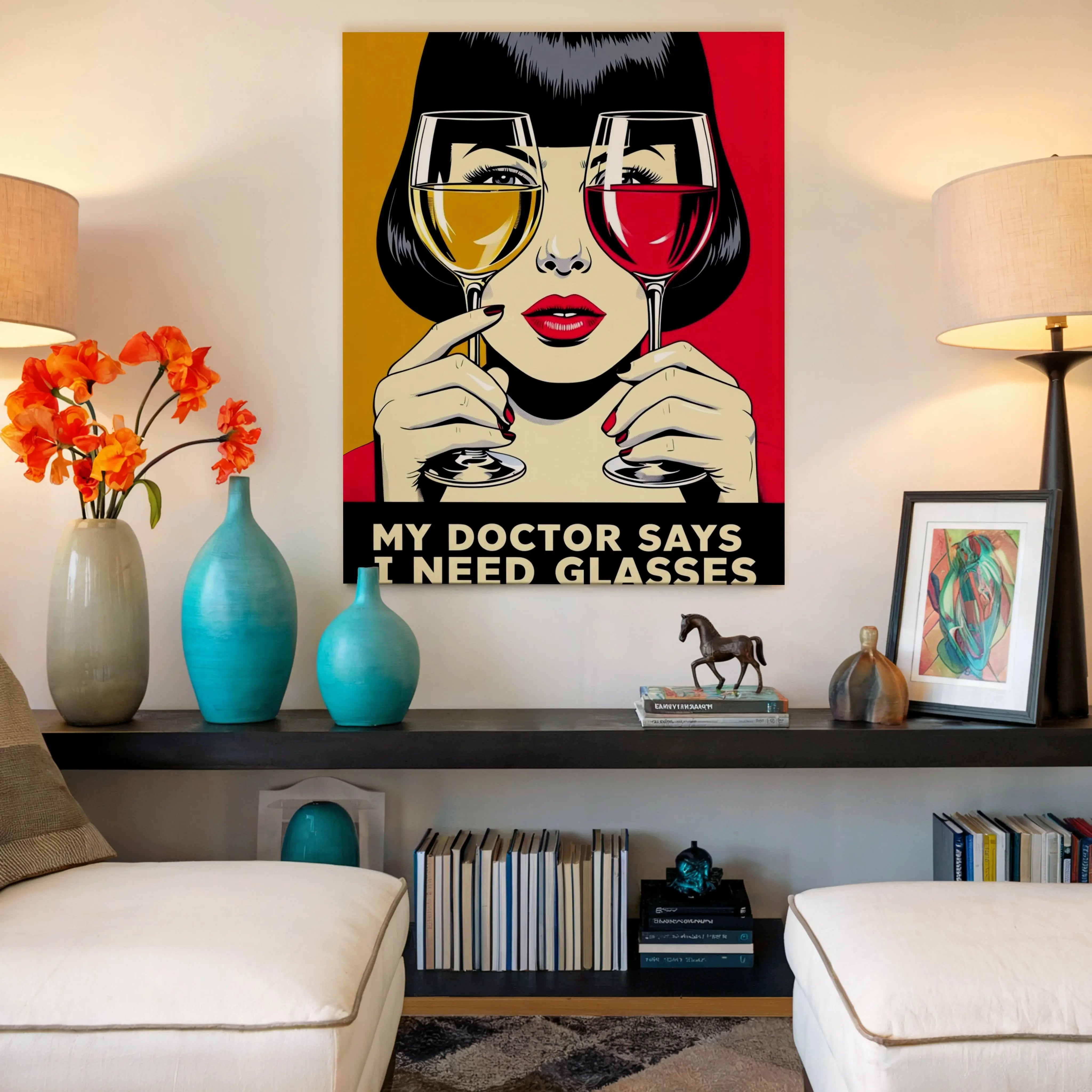 Pop Art Wine Glass Wall Art – Vintage Style Canvas Frame | Modern Bar Decor Poster Pakistan | IBRELIA™ IBRELIA