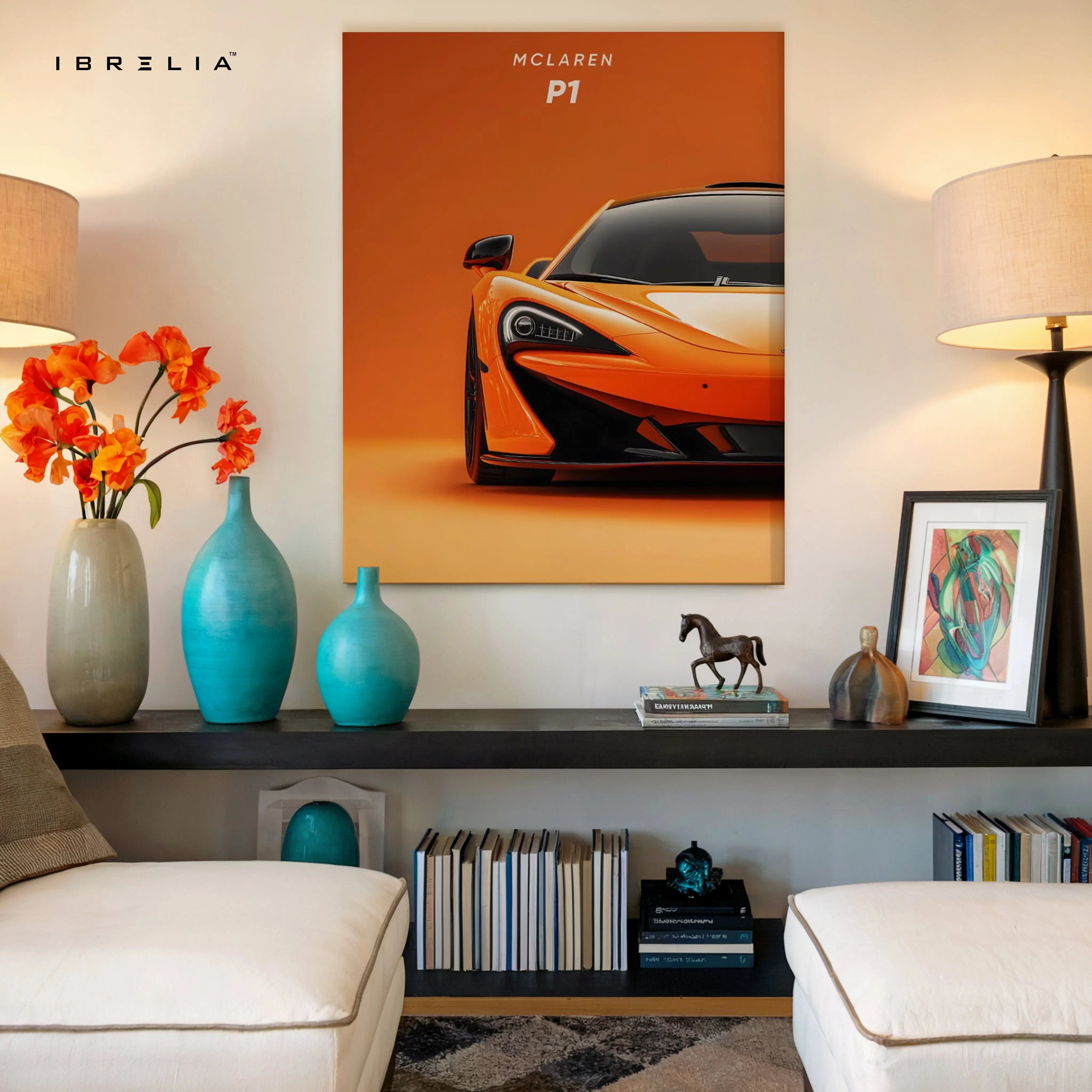 McLaren P1 Orange Power Art – Hypercar Minimal Luxury Wall Art | 4K Ultra Wrap Frame Wall Art in Pakistan | IBRELIA™ IBRELIA