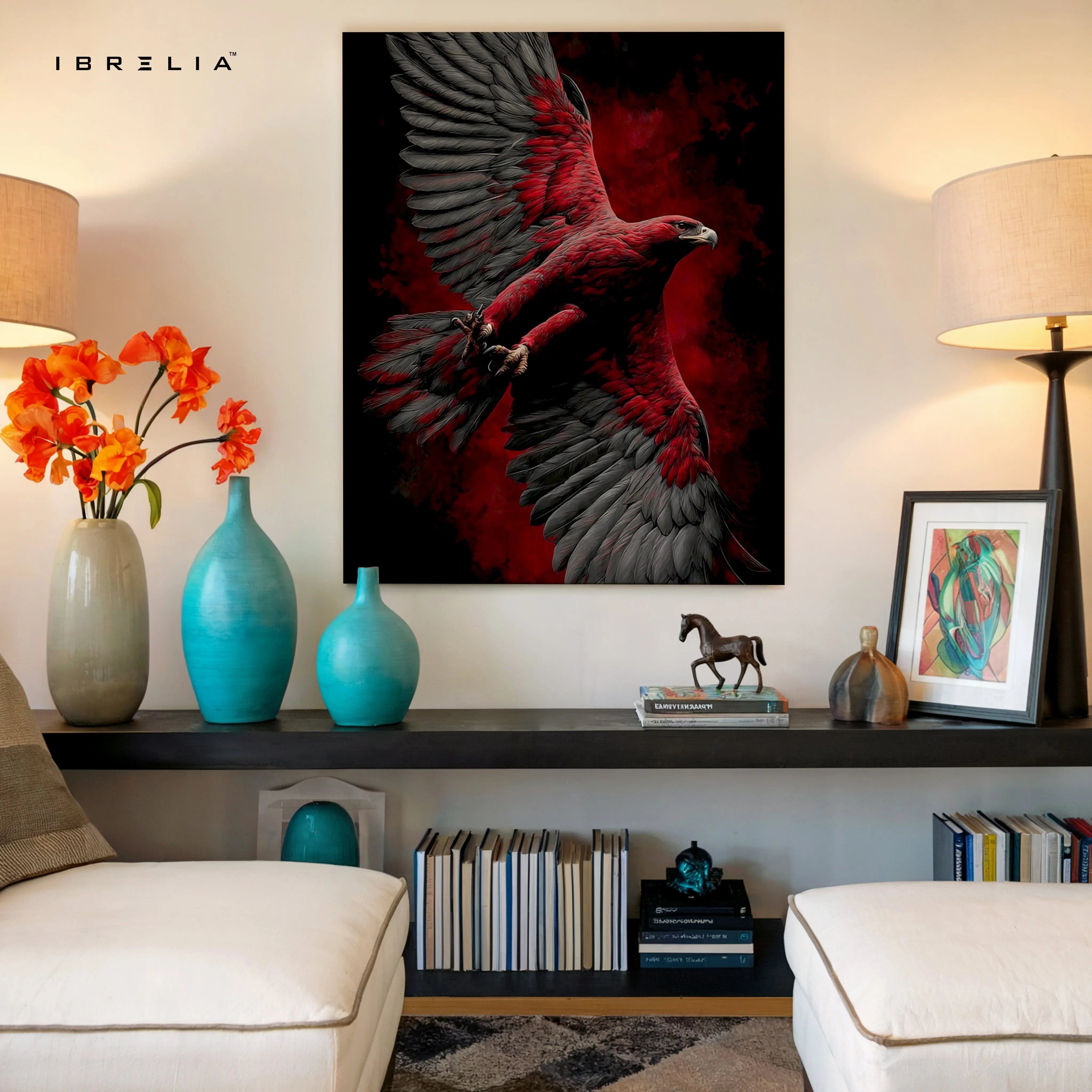Red Eagle Power Wall Art – Majestic Bird Canvas Frame | Dark Aesthetic Wildlife Poster Pakistan | IBRELIA™ IBRELIA