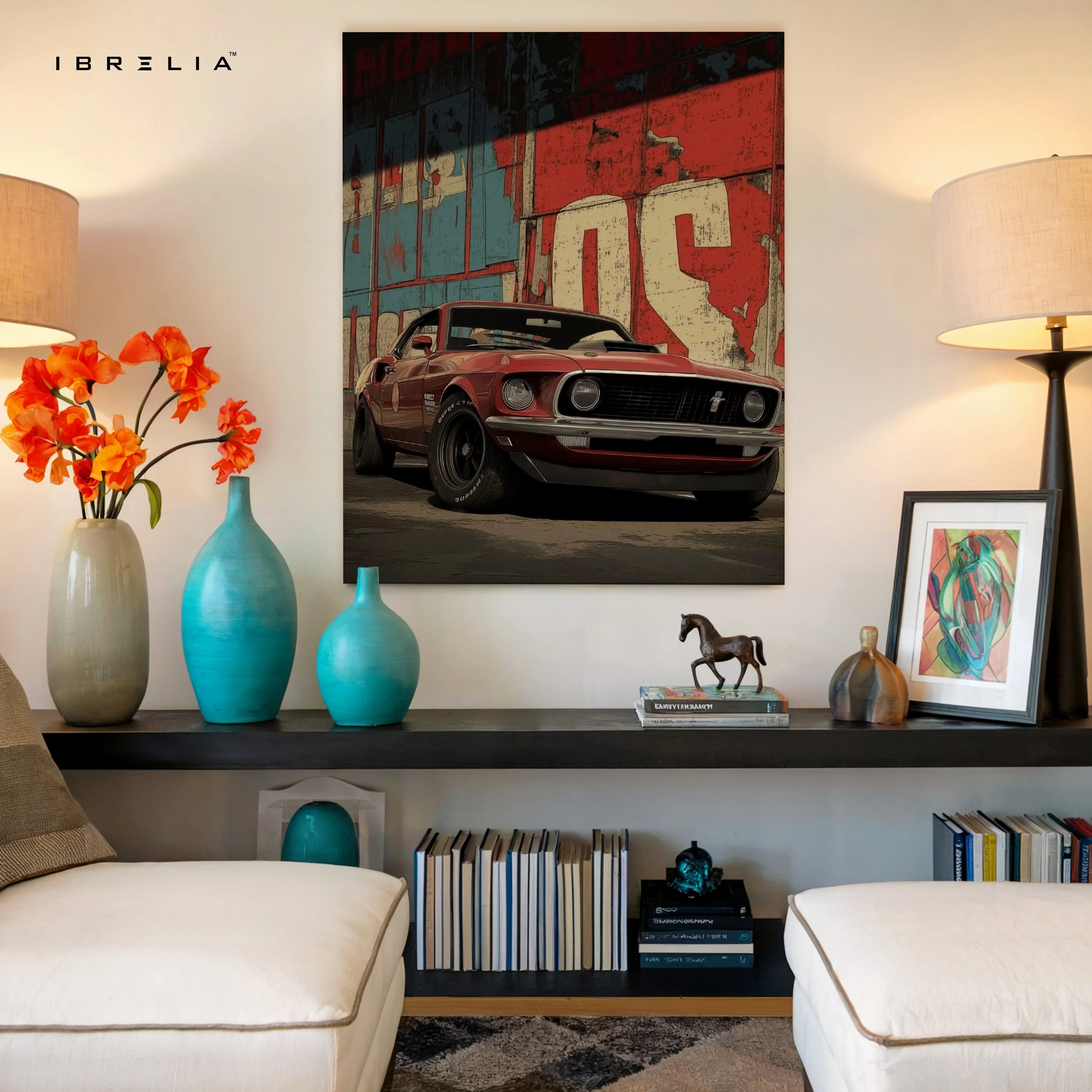 Ford Mustang Vintage Wall Art – Classic Muscle Car Canvas Frame | Retro Automotive Poster Pakistan | IBRELIA™ IBRELIA