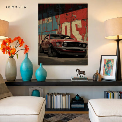Ford Mustang Vintage Wall Art – Classic Muscle Car Canvas Frame | Retro Automotive Poster Pakistan | IBRELIA™ IBRELIA