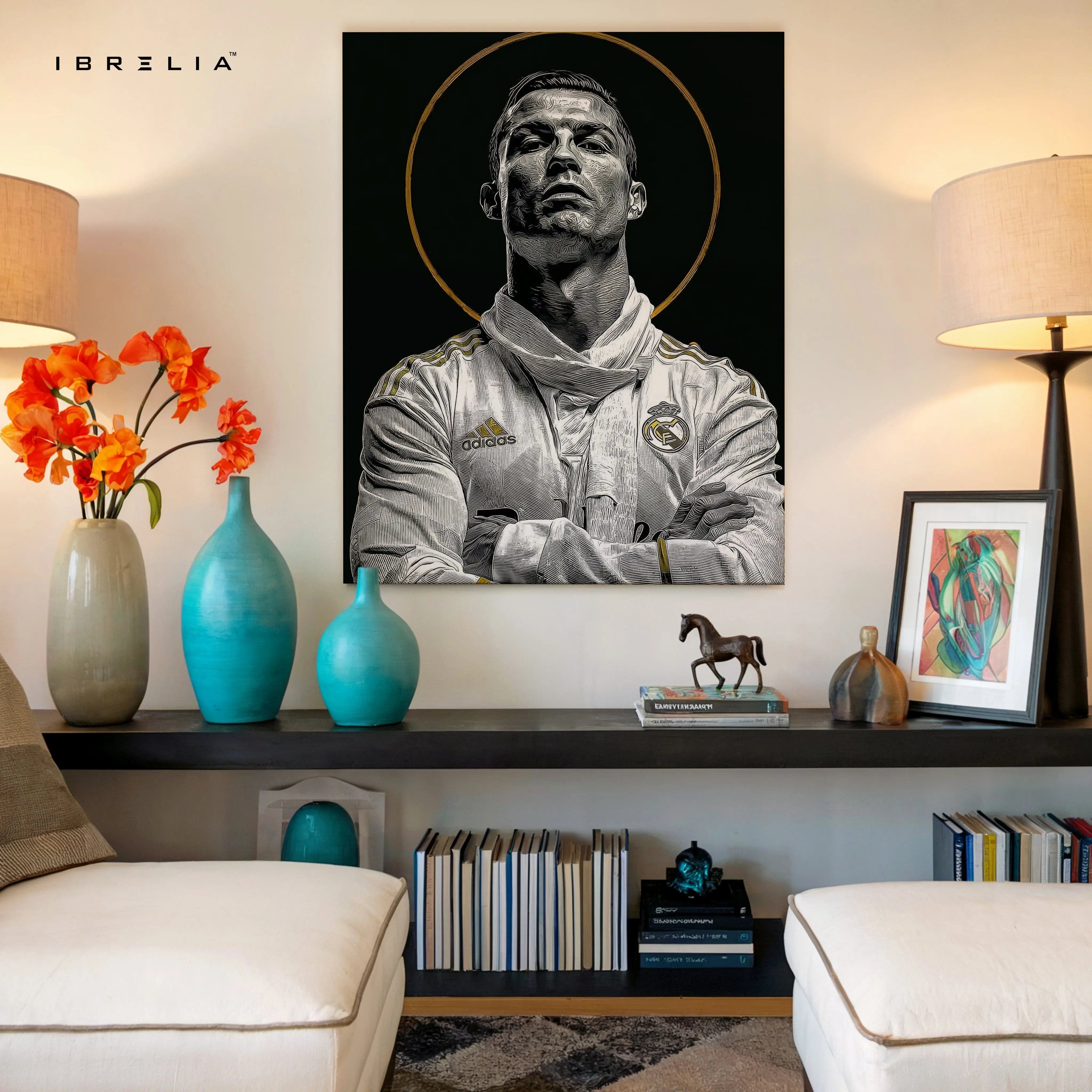 Cristiano Ronaldo Royal Portrait Wall Art – CR7 Luxury Canvas Frame | Real Madrid Ronaldo Poster Pakistan | IBRELIA™ IBRELIA