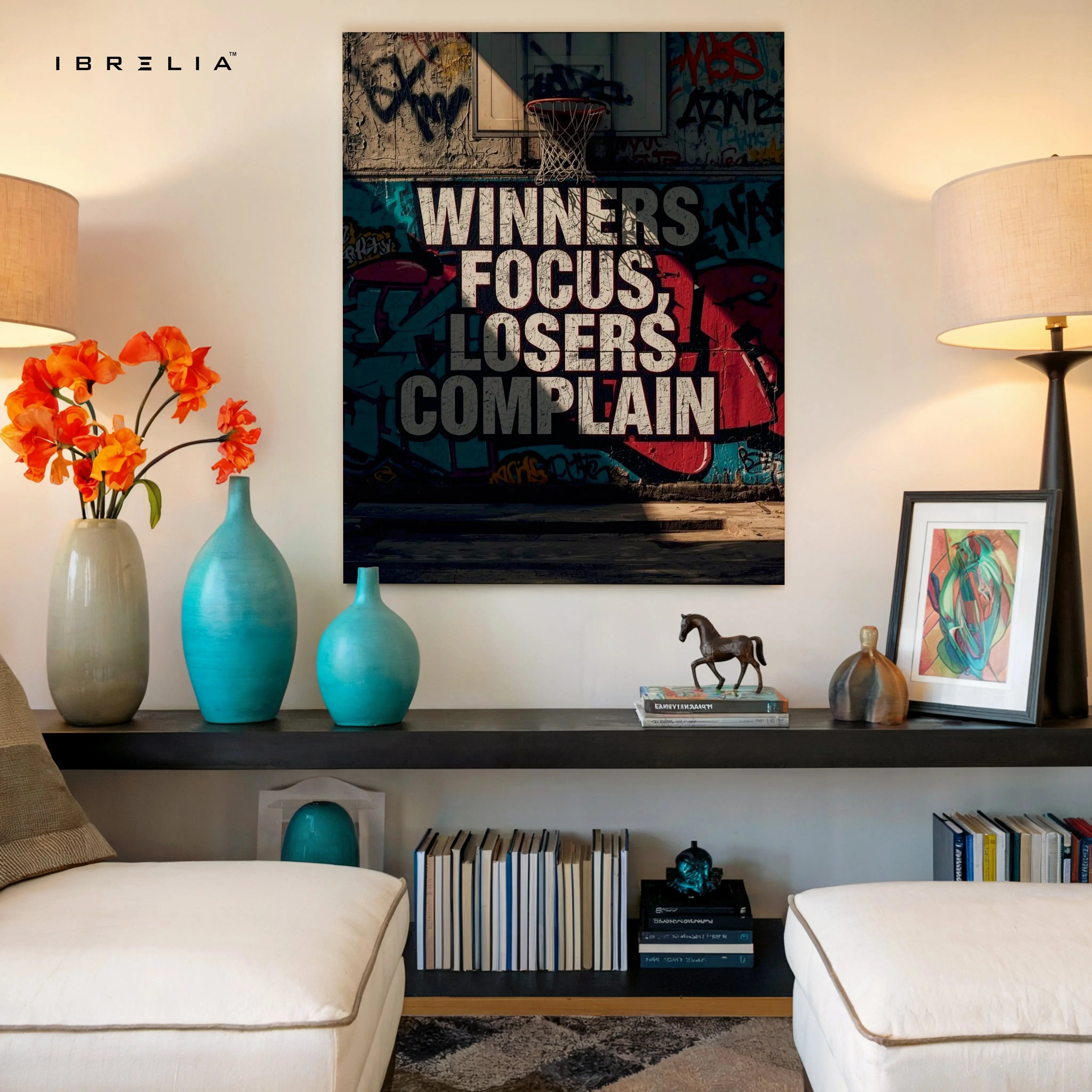 Winners Focus Motivation Wall Art – Basketball Graffiti Canvas Frame | Hustle Quote Poster Pakistan | IBRELIA™ IBRELIA