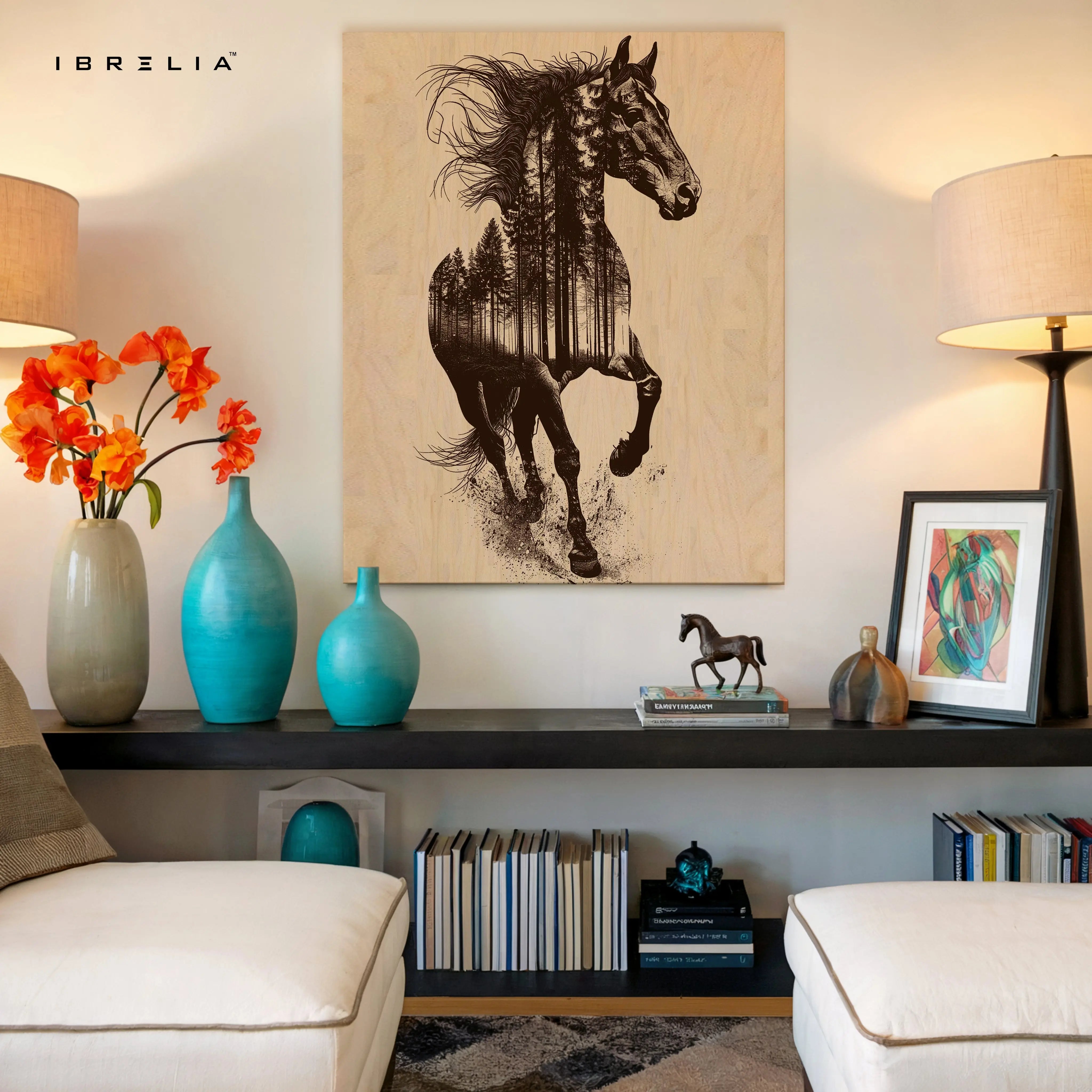 Forest Spirit Stallion Art – Double Exposure Horse Nature Wall Art | 4K Ultra Wrap Frame Wall Art in Pakistan | IBRELIA™ IBRELIA