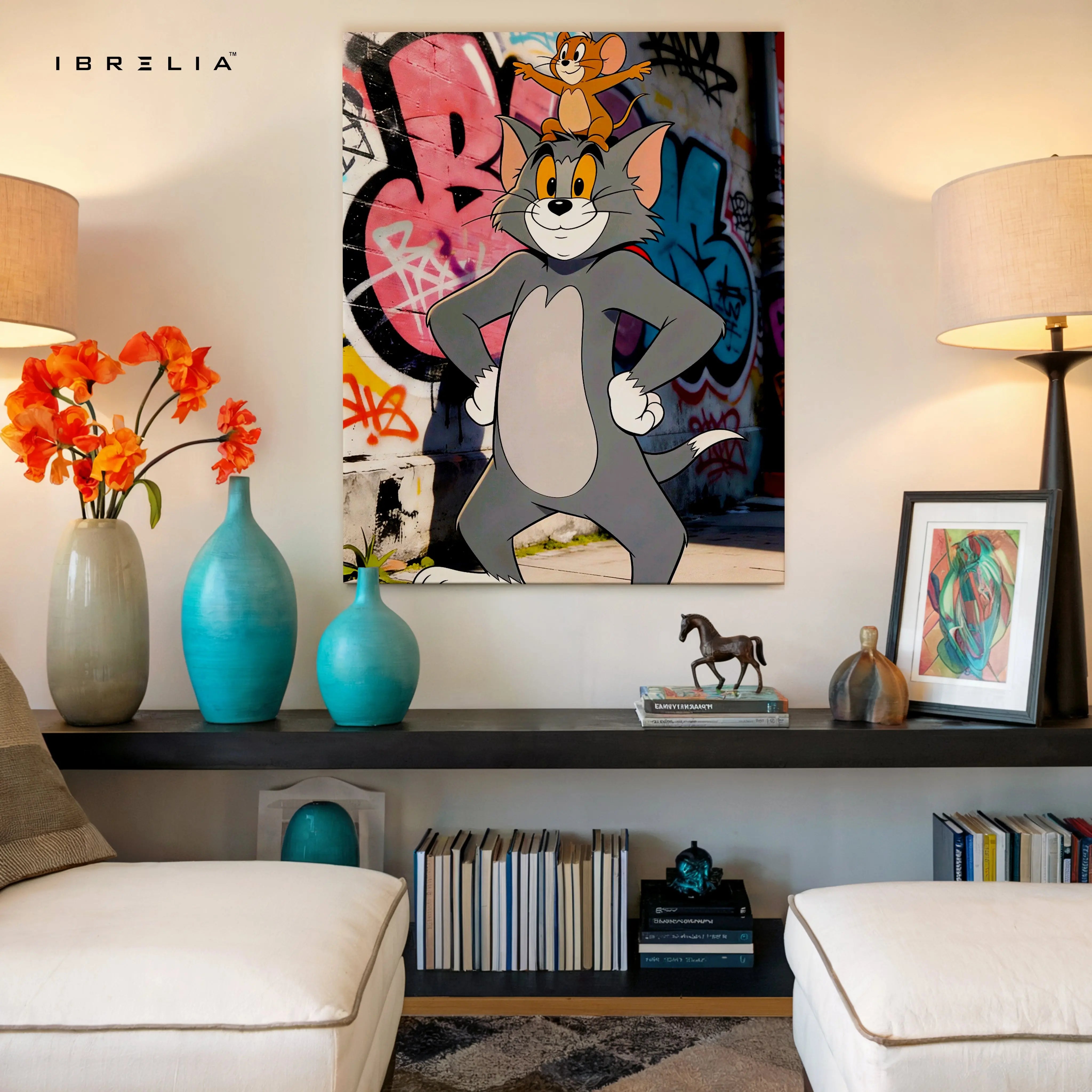 Tom & Jerry Street Art Wall Art – Cartoon Graffiti Canvas Frame | Classic Cartoon Poster Pakistan | IBRELIA™ IBRELIA