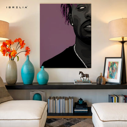 Purple Aesthetic Rap Portrait Wall Art – Modern Hip Hop Canvas Frame | Minimal Artist Illustration Poster Pakistan | IBRELIA™ IBRELIA