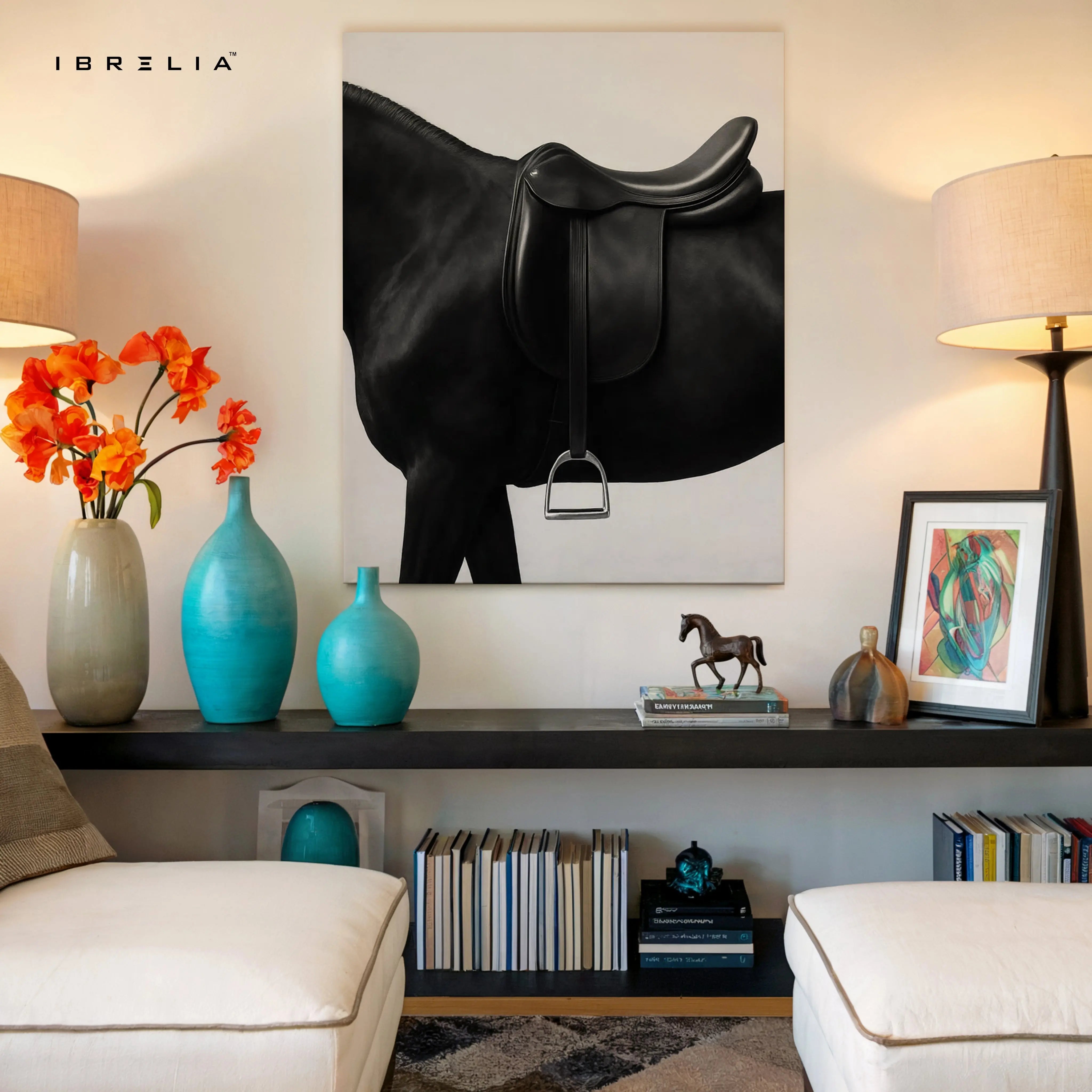 Equestrian Saddle Minimal Art – Luxury Horse Detail Modern Wall Art | 4K Ultra Wrap Frame Wall Art in Pakistan | IBRELIA™ IBRELIA