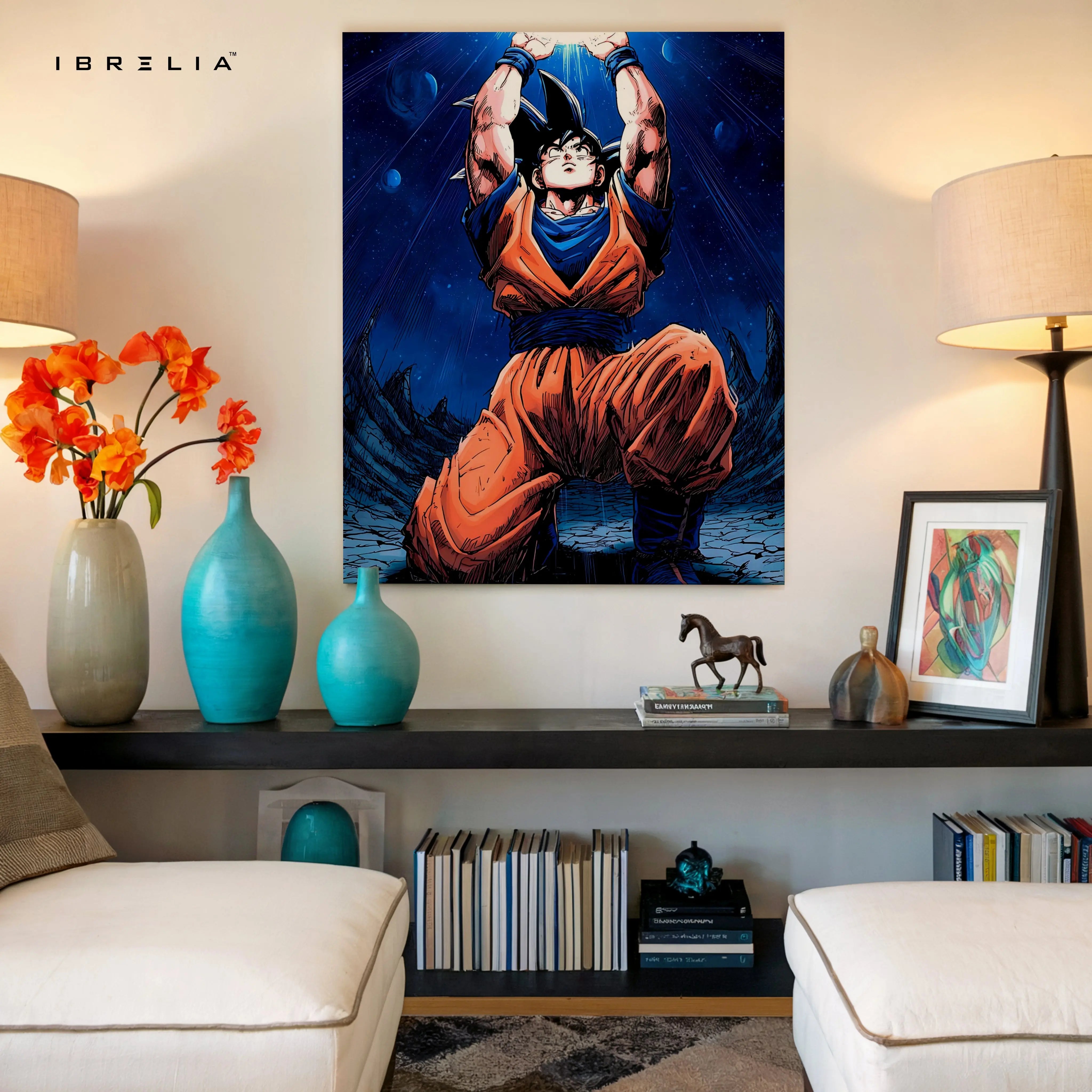 Goku Spirit Bomb Wall Art – Dragon Ball Anime Canvas Frame | Goku Universe Energy Poster Pakistan | IBRELIA™ IBRELIA
