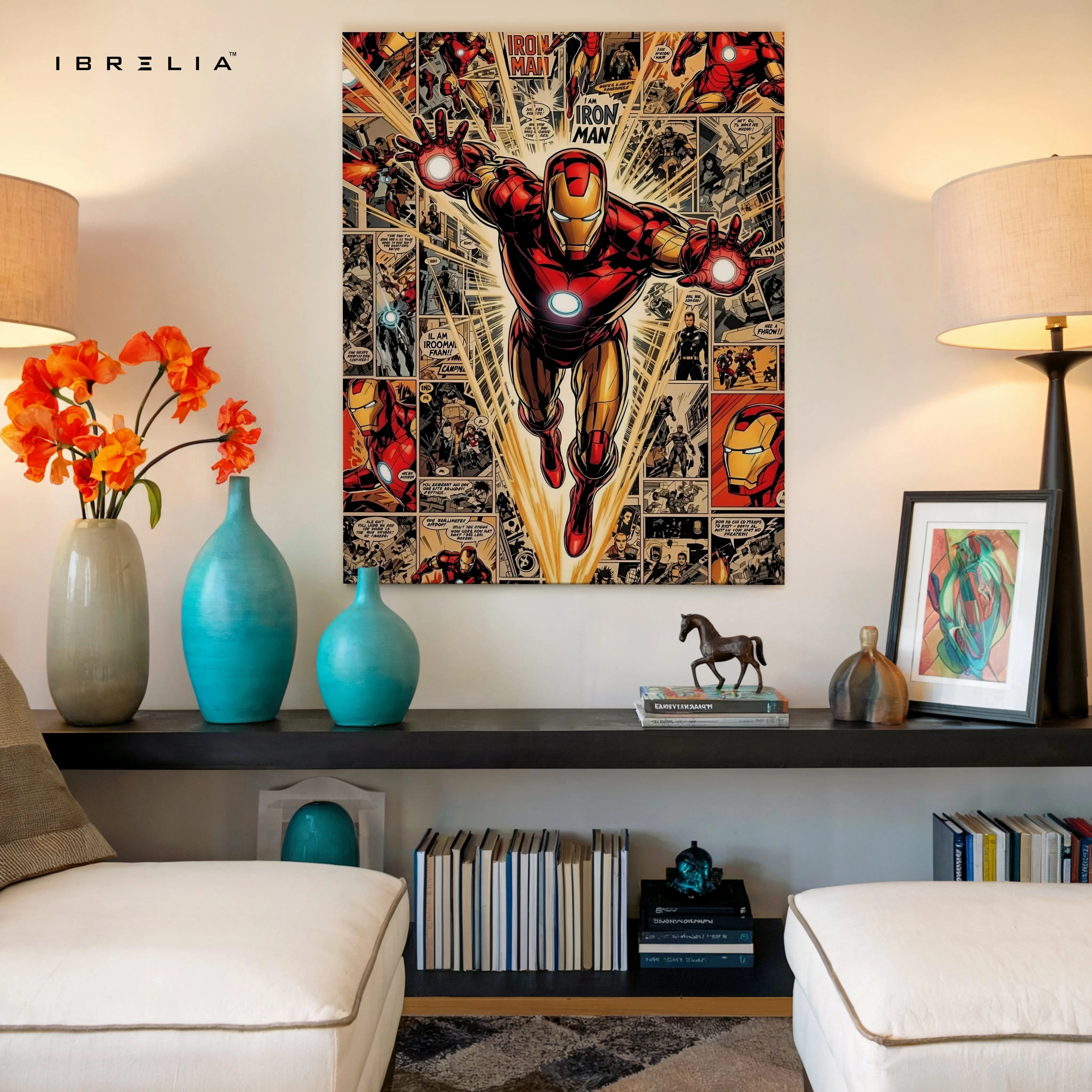 Iron Man Flying Wall Art – Marvel Superhero Comic Canvas Frame | Iron Man Poster Pakistan | IBRELIA™ IBRELIA