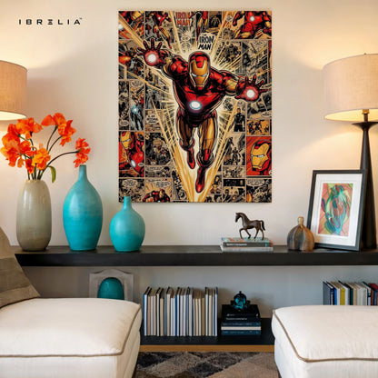 Iron Man Flying Wall Art – Marvel Superhero Comic Canvas Frame | Iron Man Poster Pakistan | IBRELIA™ IBRELIA