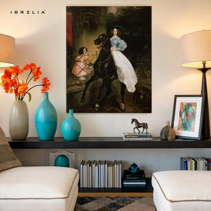 Royal Equestrian Elegance Art – Vintage Classic Lady on Horse Painting Wall Art | 4K Ultra Wrap Frame Wall Art in Pakistan | IBRELIA™ IBRELIA