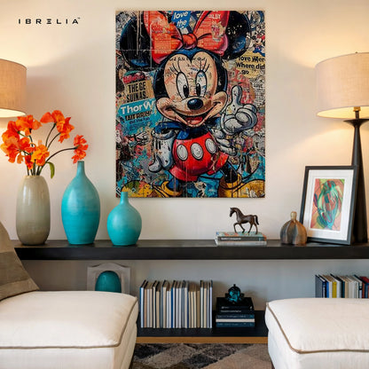 Minnie Mouse Graffiti Wall Art – Vintage Pop Art Canvas Frame | Cartoon Street Style Poster Pakistan | IBRELIA™ IBRELIA