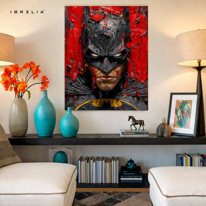 Batman Dark Knight Wall Art – Gritty Superhero Canvas Frame | Red Black Cinematic Poster Pakistan | IBRELIA™ IBRELIA