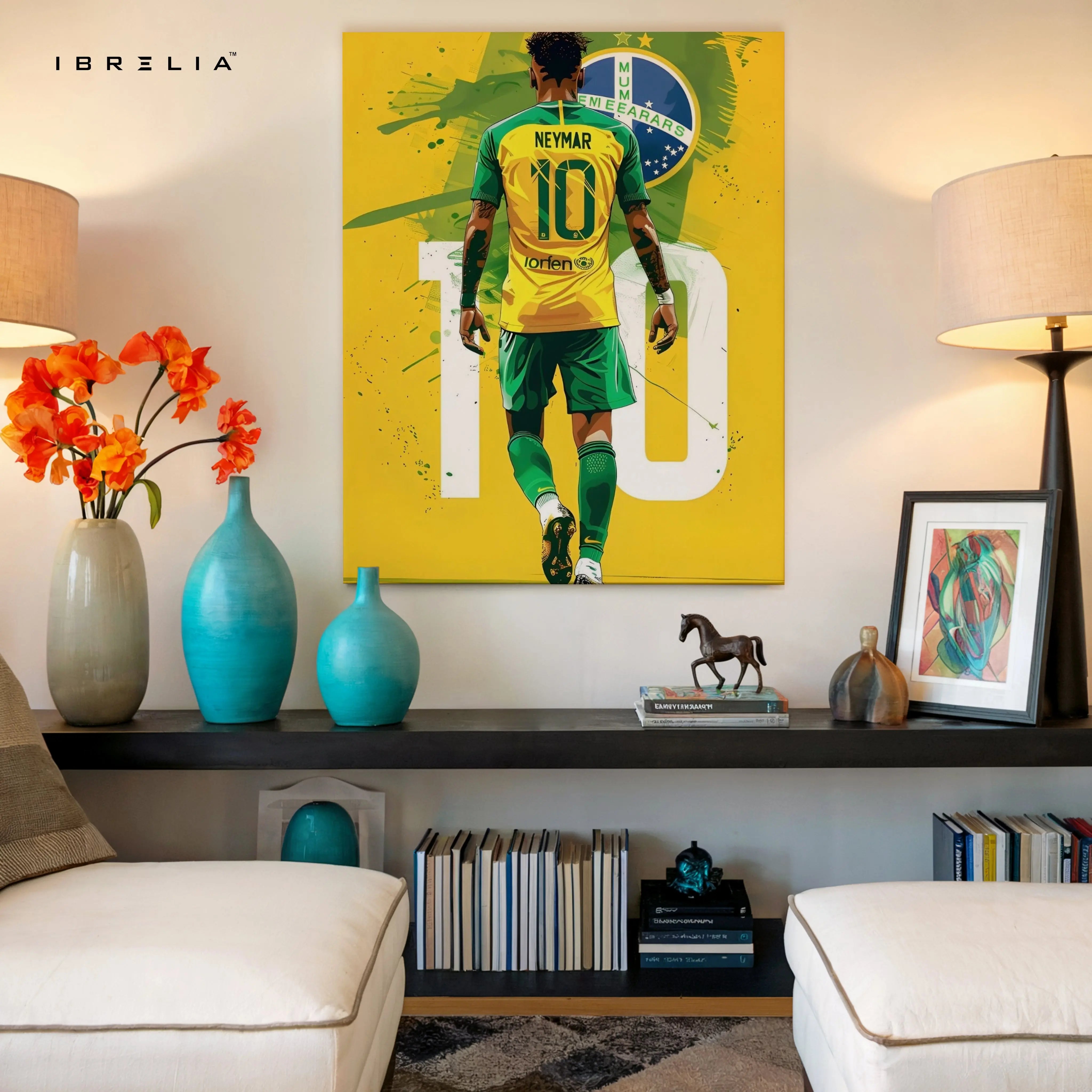 Neymar Jr Brazil Wall Art – Jersey No.10 Football Canvas Frame | Neymar Poster Pakistan | IBRELIA™ IBRELIA