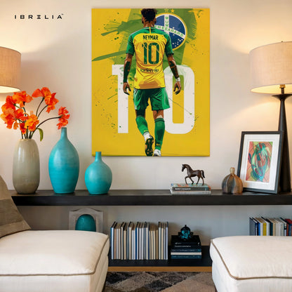 Neymar Jr Brazil Wall Art – Jersey No.10 Football Canvas Frame | Neymar Poster Pakistan | IBRELIA™ IBRELIA
